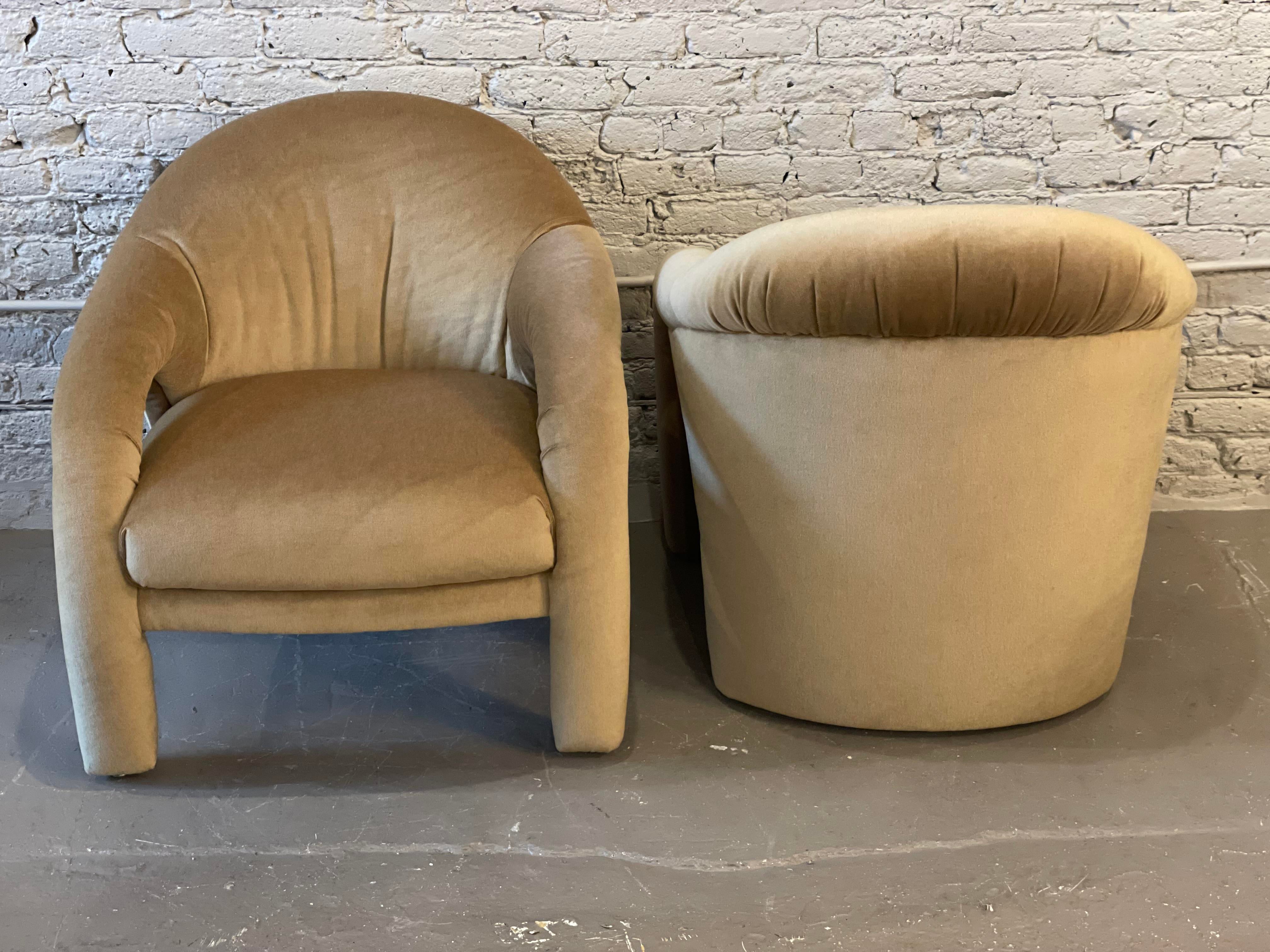1980s Postmodern Arc Sculptural Chairs in Camel Mohair - a Pair