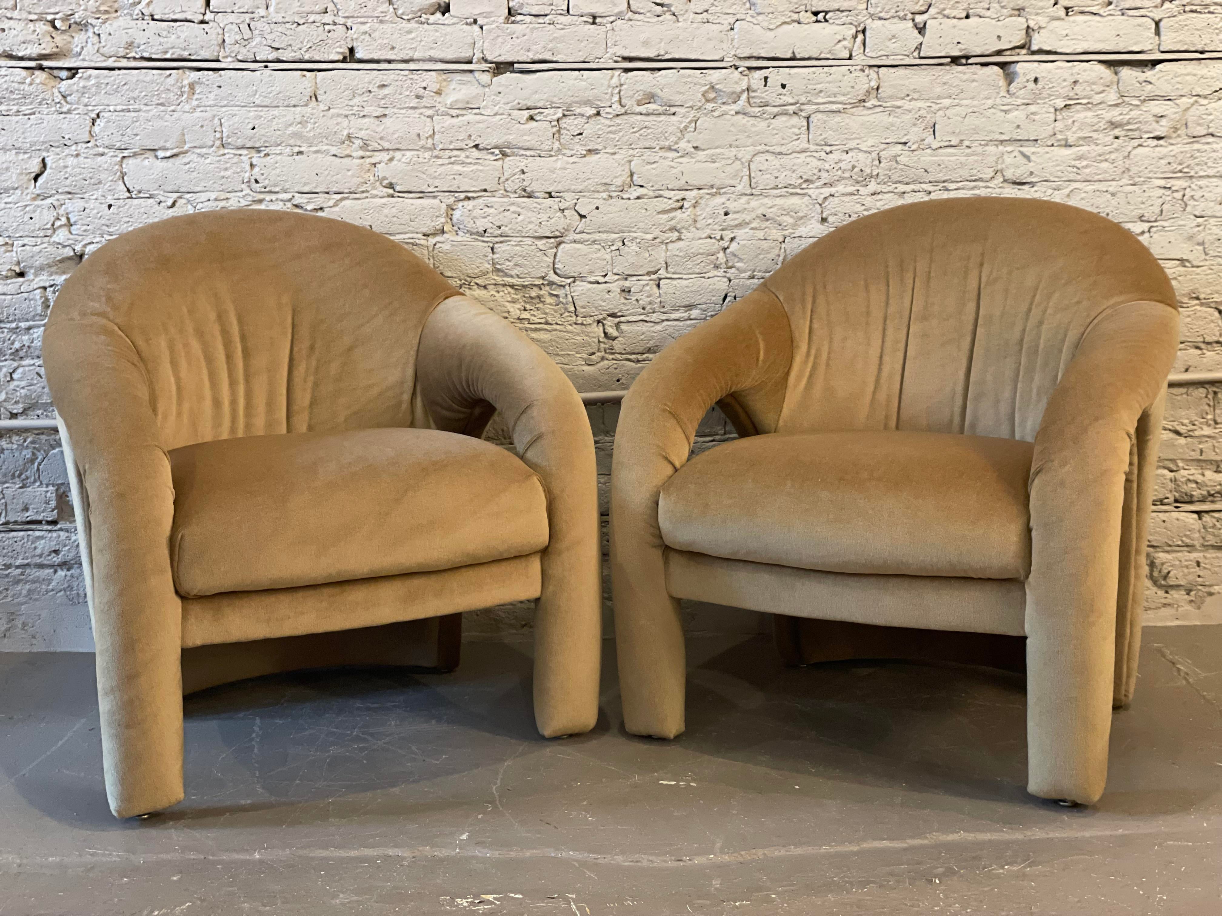 1980s Postmodern Arc Sculptural Chairs in Camel Mohair - a Pair