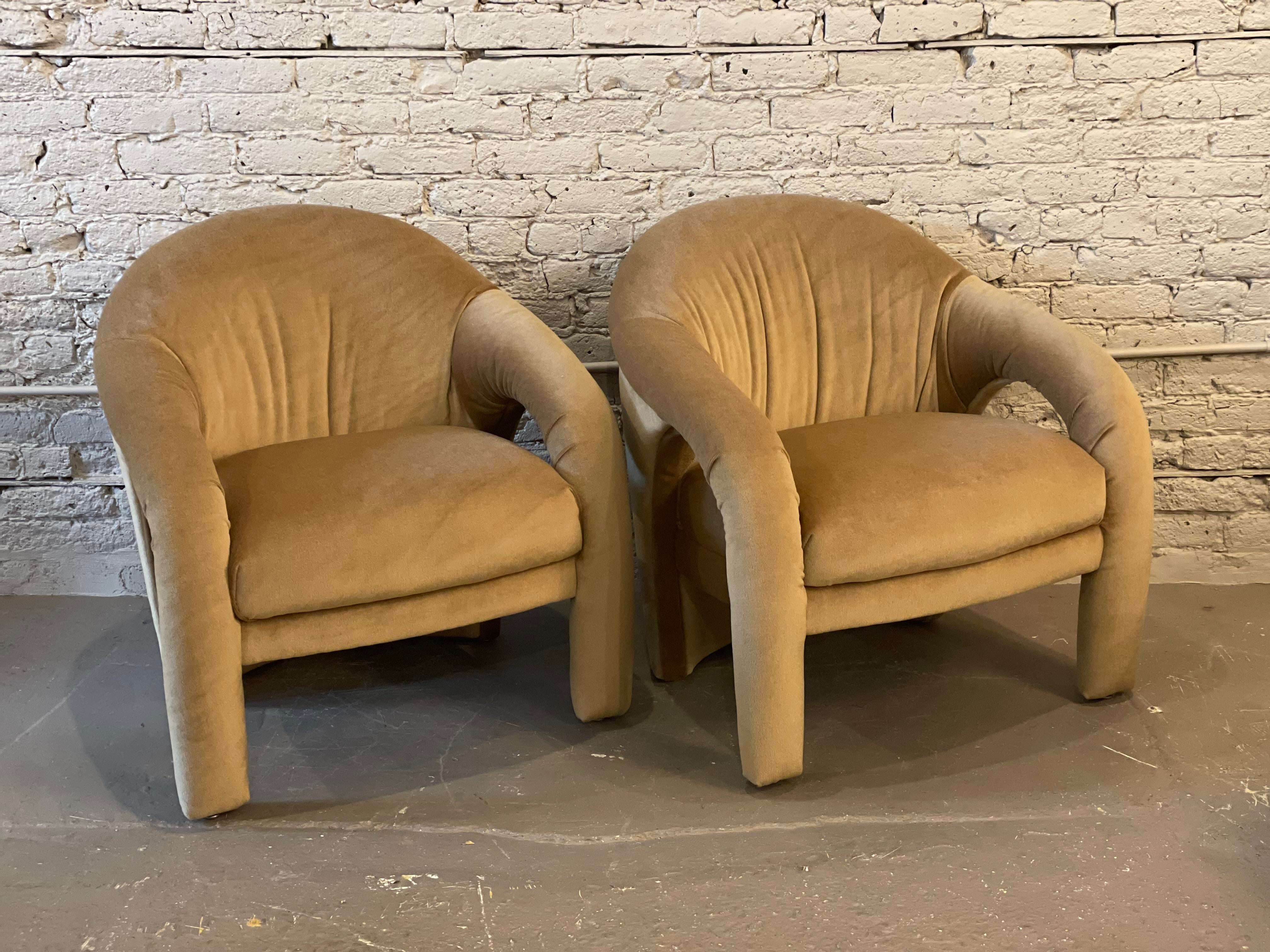 1980s Postmodern Arc Sculptural Chairs in Camel Mohair - a Pair