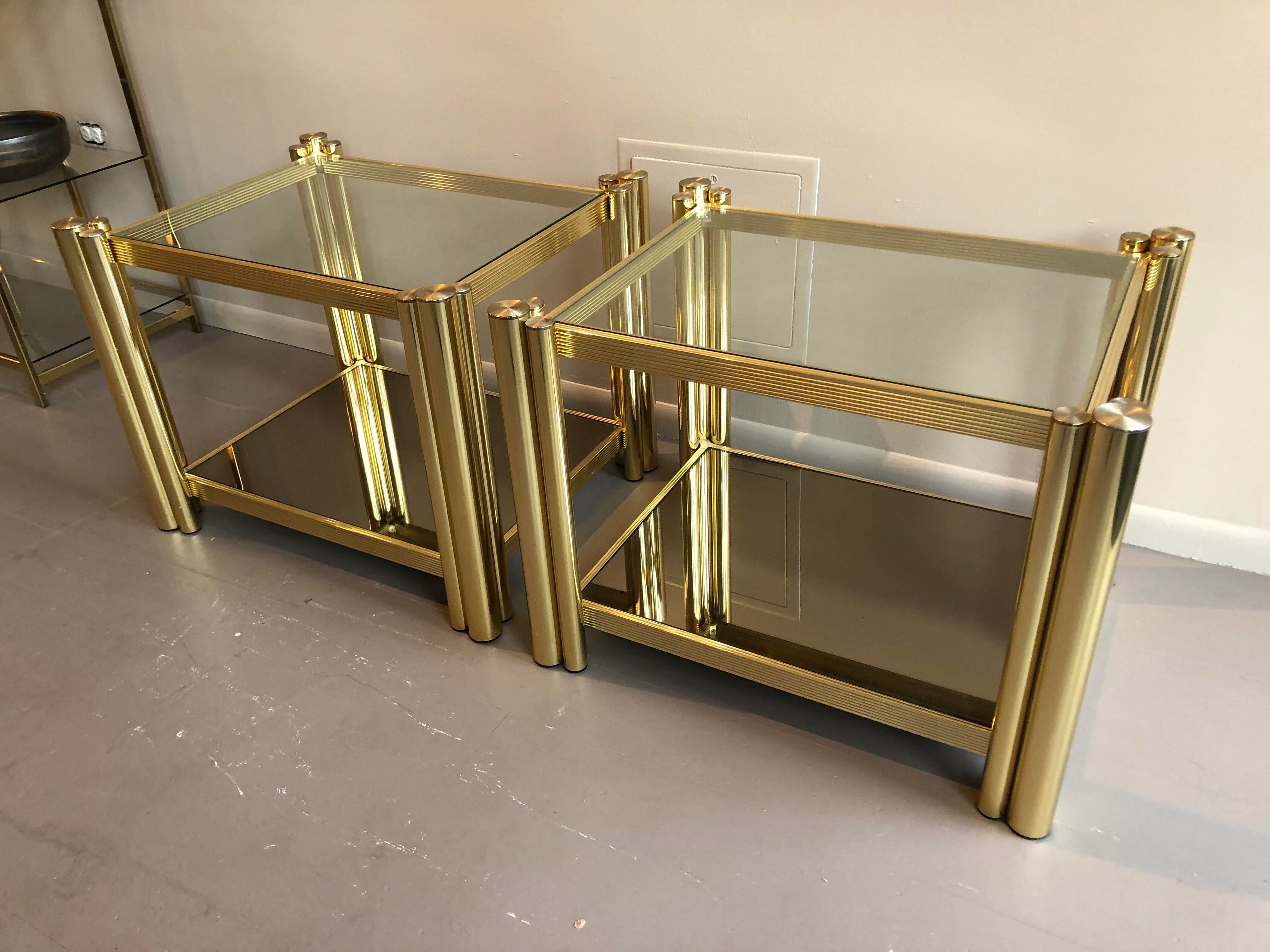 1980s Postmodern Brass 2-Tier Side Tables - a Pair