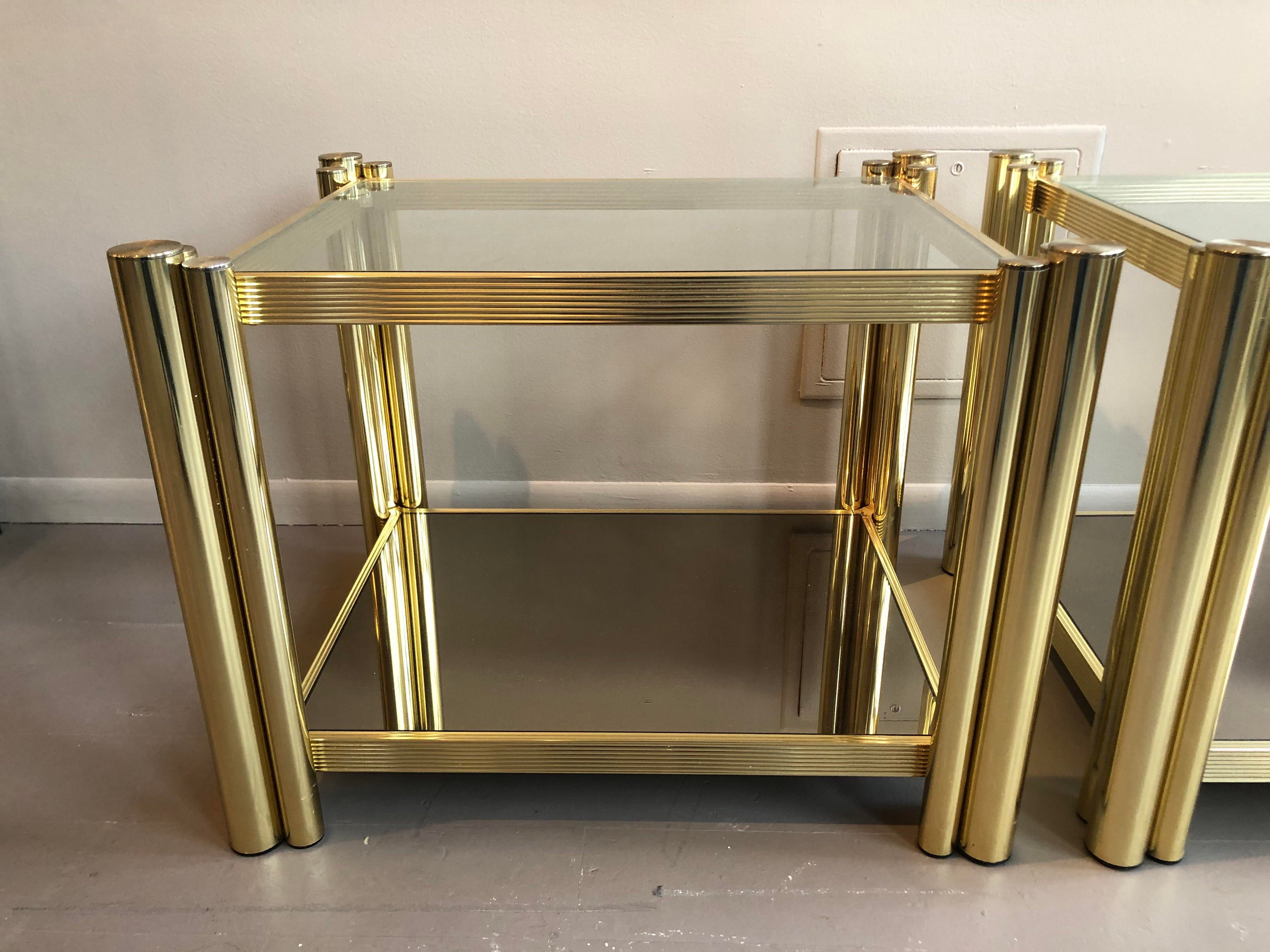 1980s Postmodern Brass 2-Tier Side Tables - a Pair