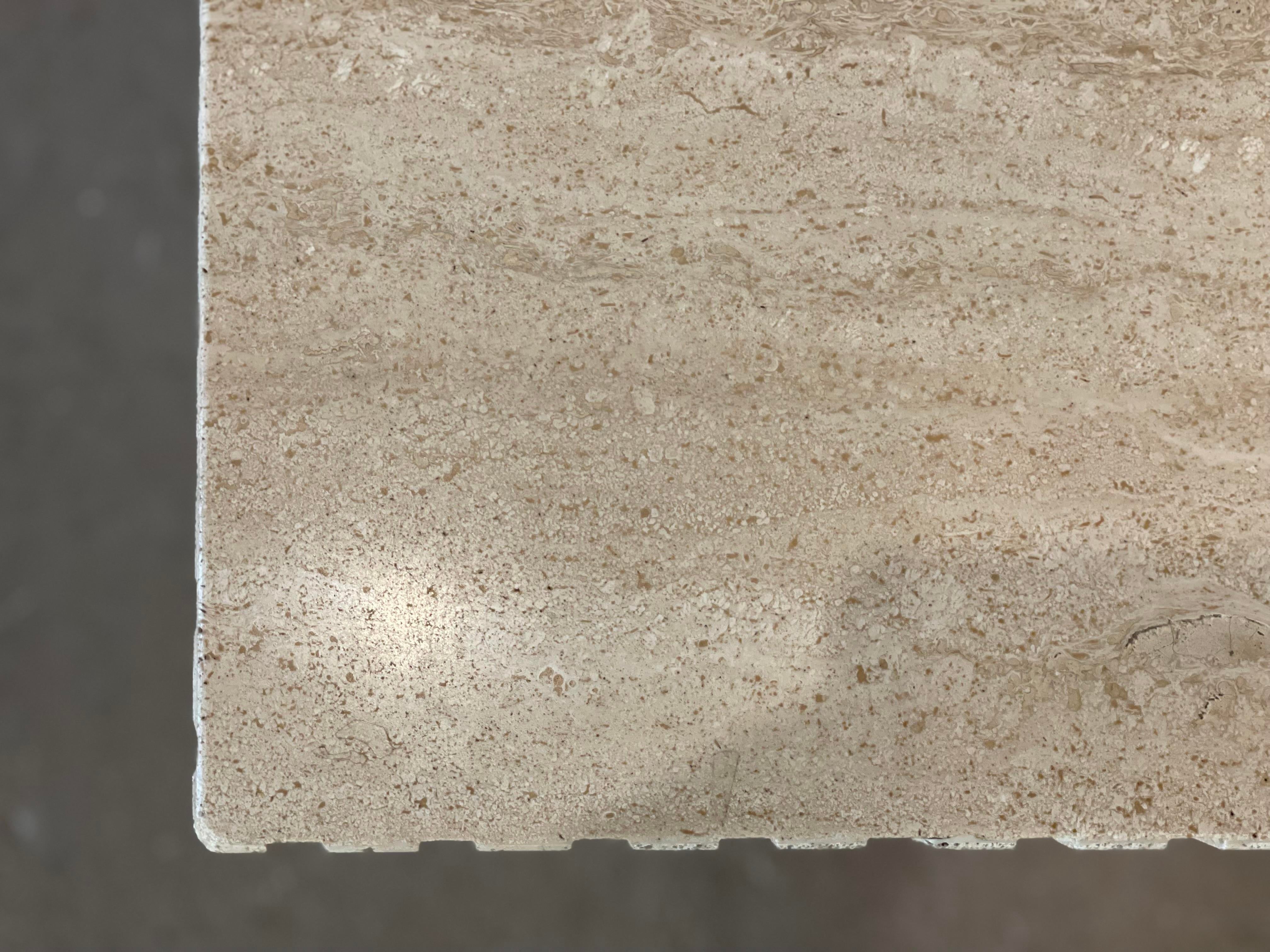 1980s Postmodern Channeled Travertine Coffee Table on Wheels