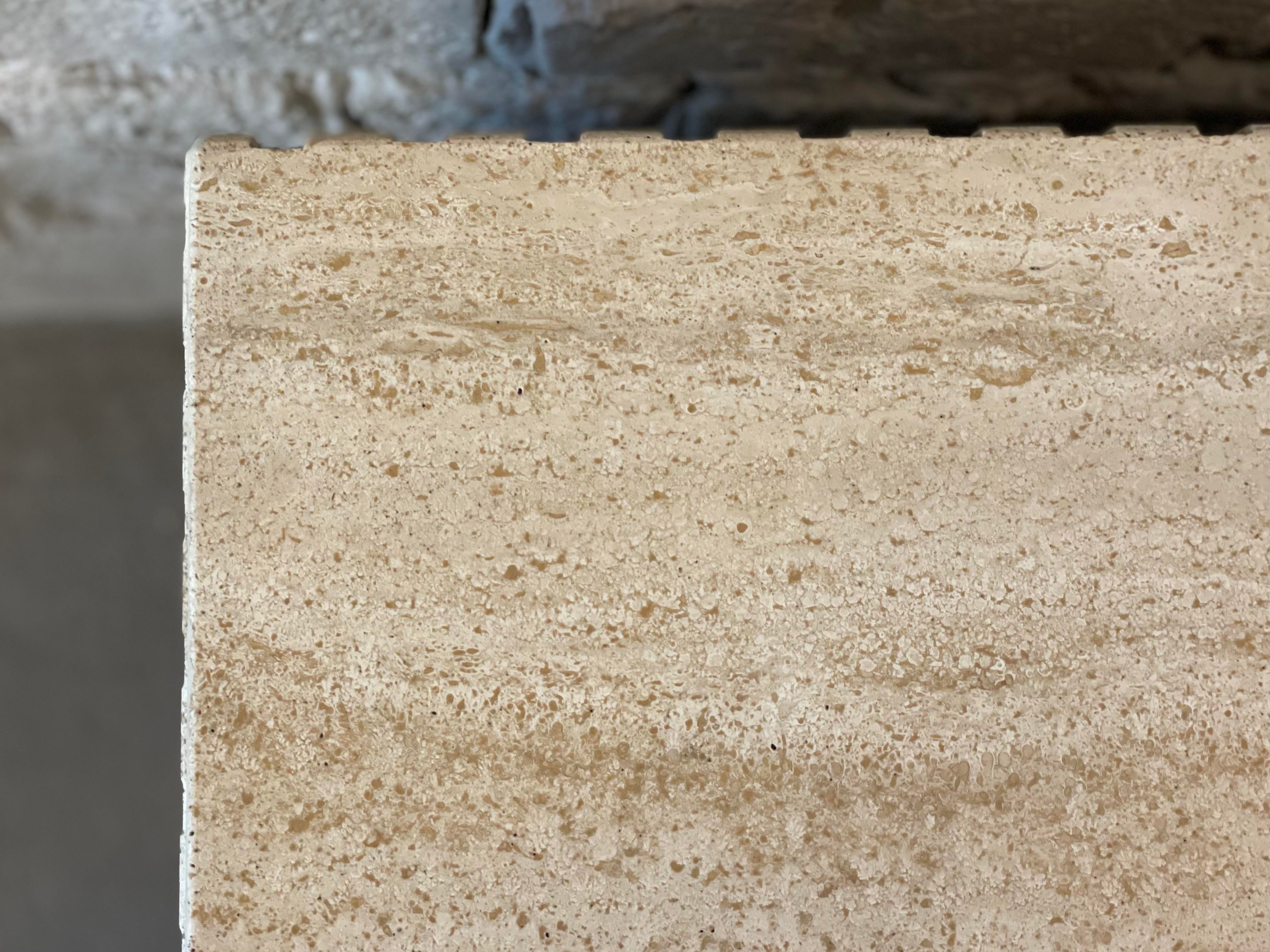 1980s Postmodern Channeled Travertine Coffee Table on Wheels