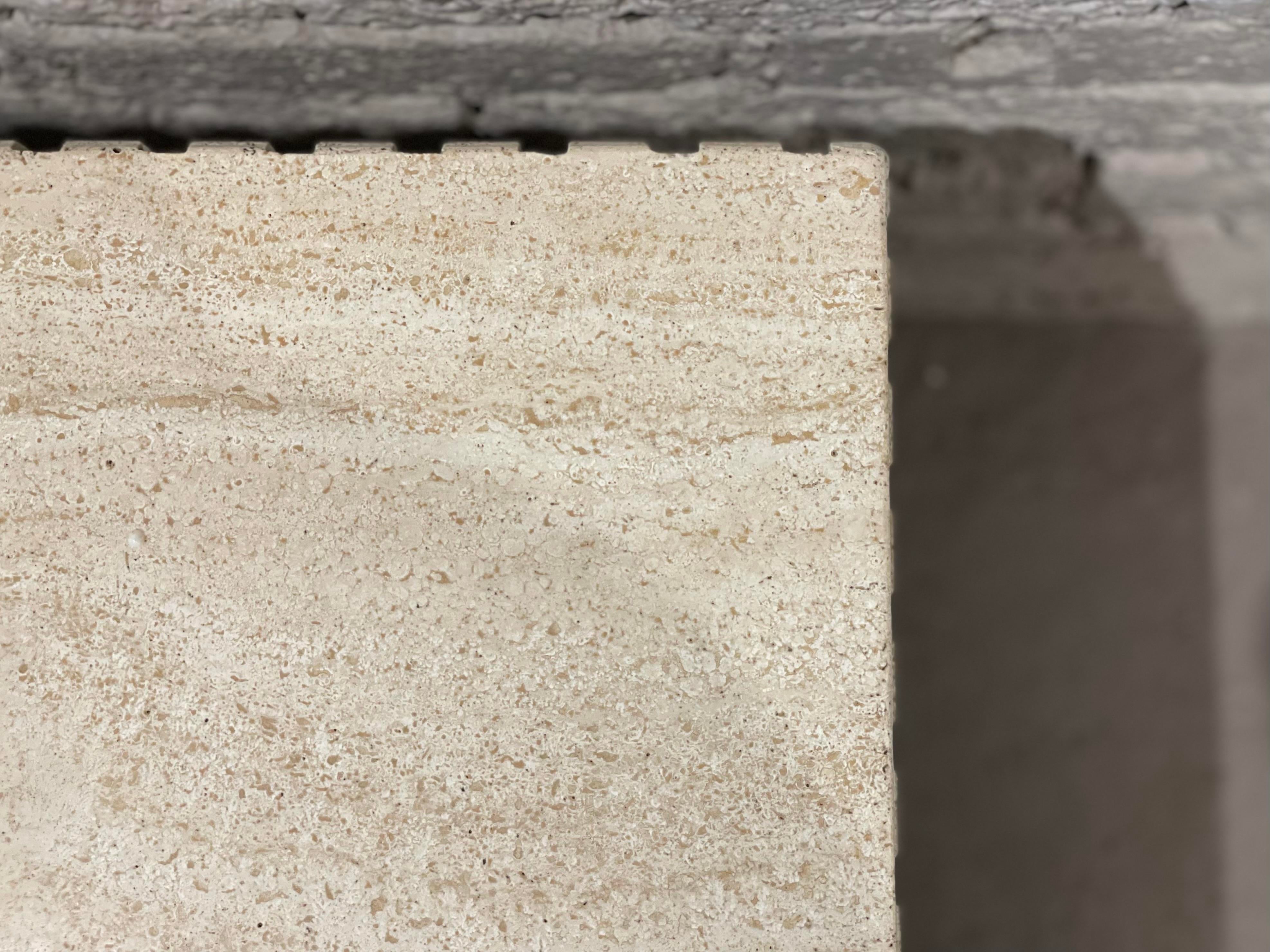 1980s Postmodern Channeled Travertine Coffee Table on Wheels