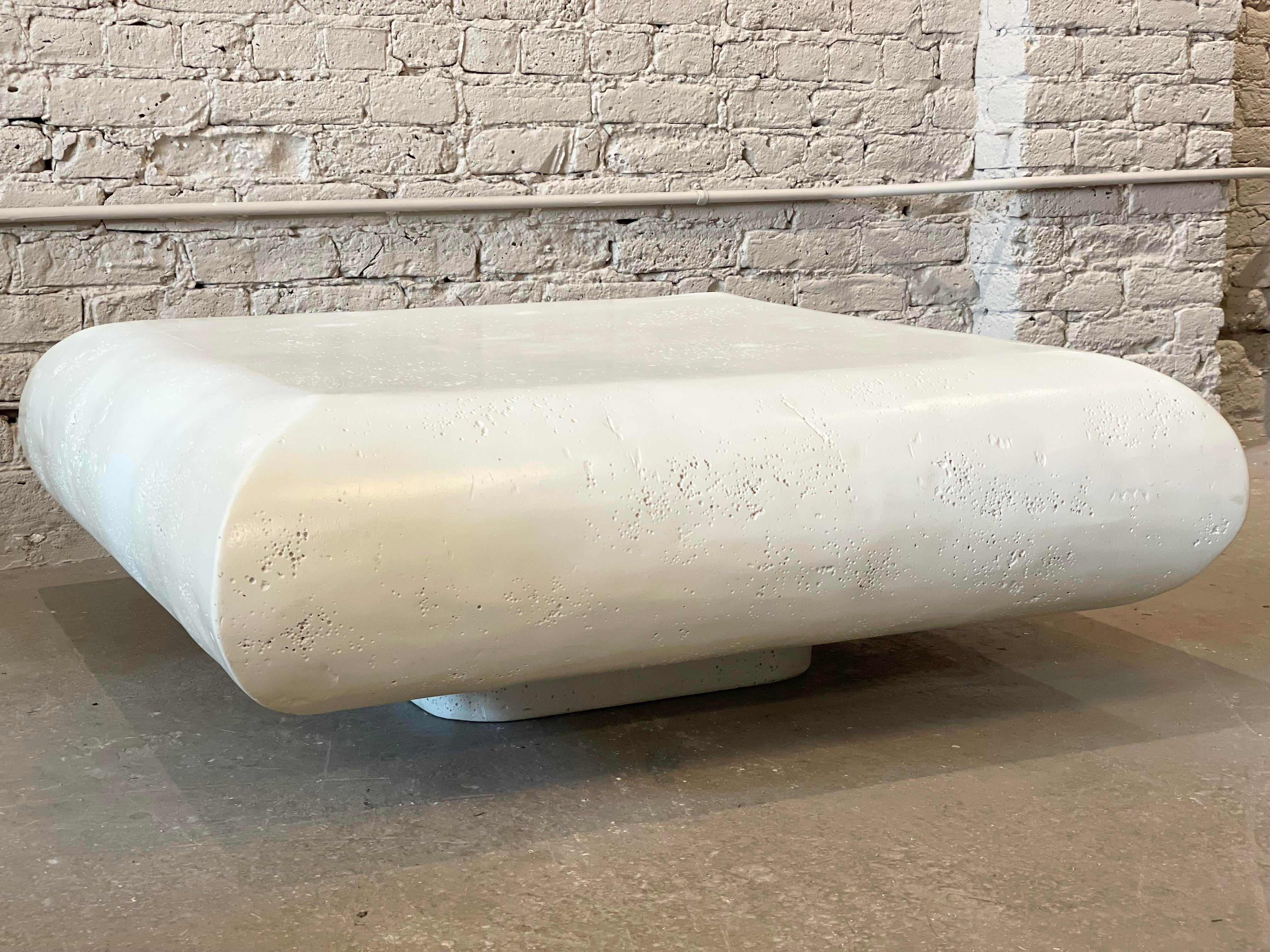 1980s Postmodern Square Plaster Coffee Table on Plinth Base