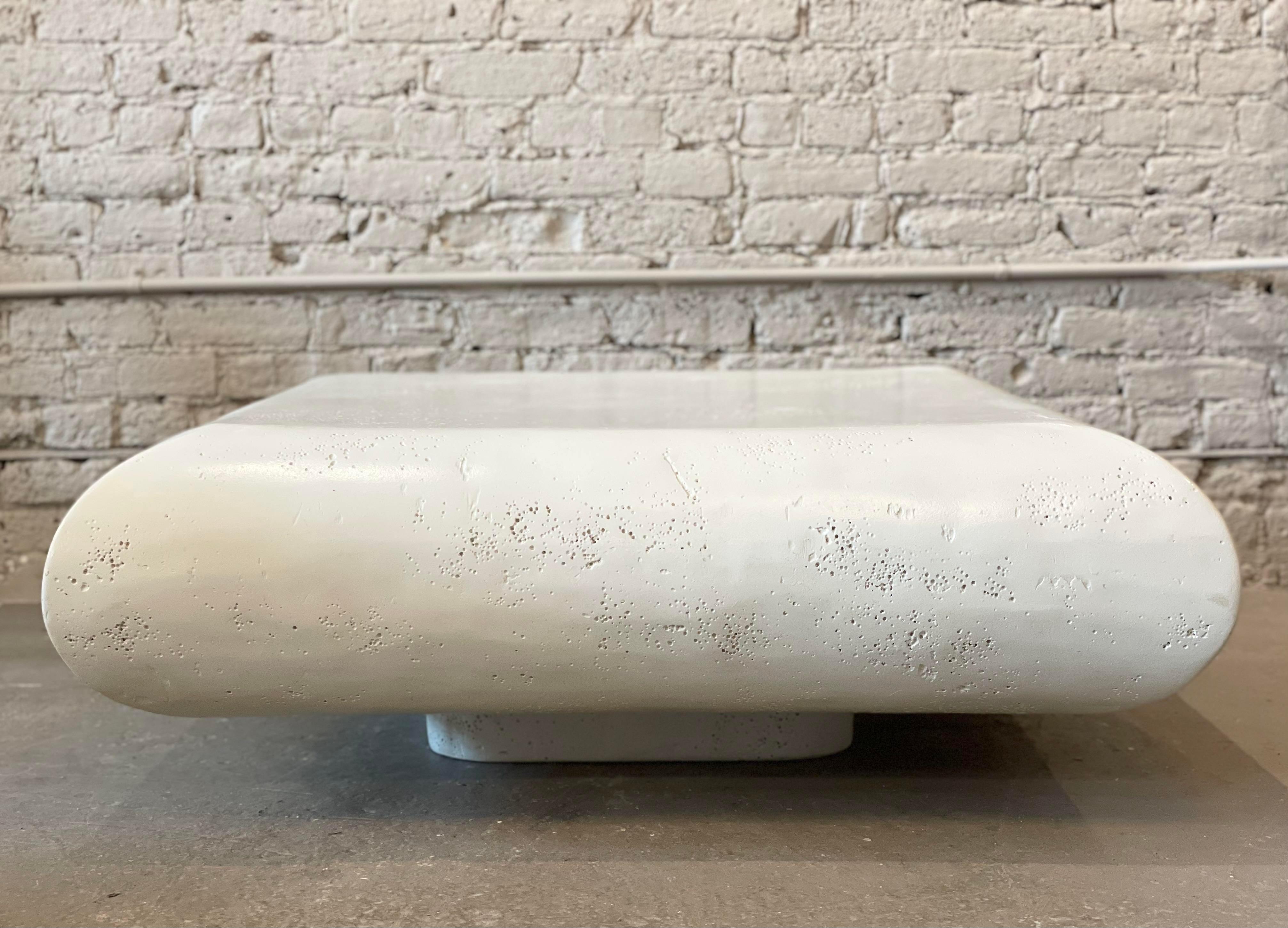 1980s Postmodern Square Plaster Coffee Table on Plinth Base