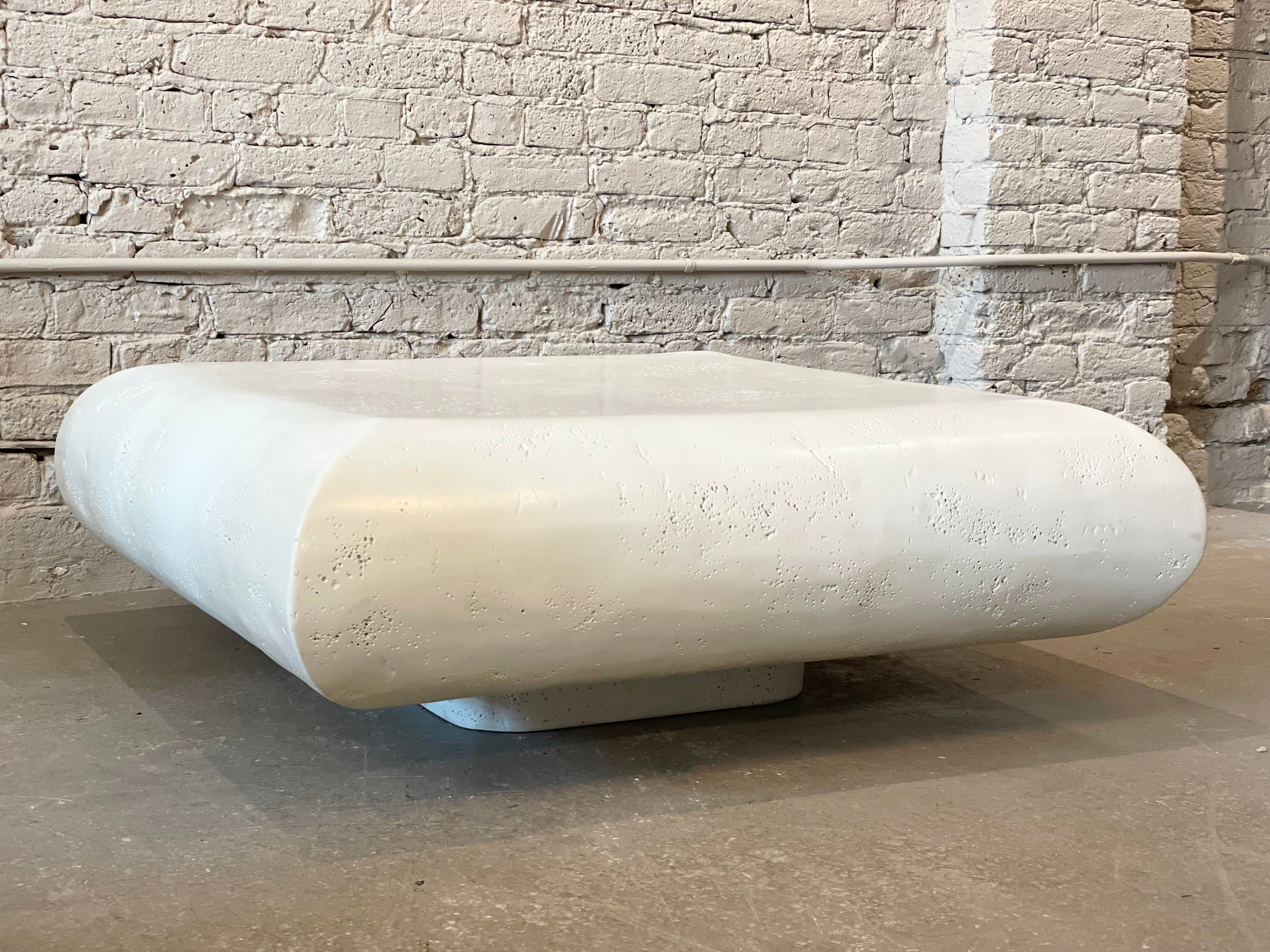 1980s Postmodern Square Plaster Coffee Table on Plinth Base
