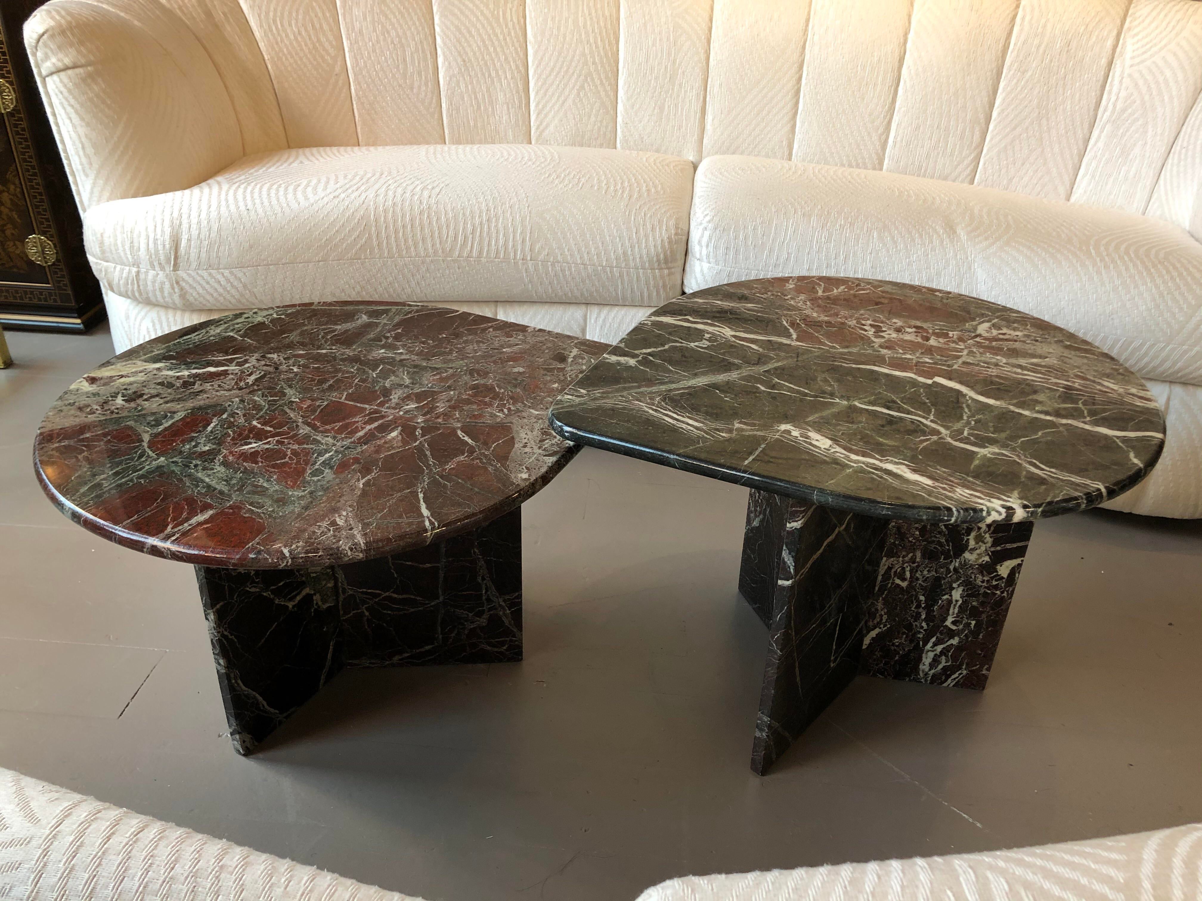 1980s Postmodern Tear Drop Marble Coffee Tables - a Pair