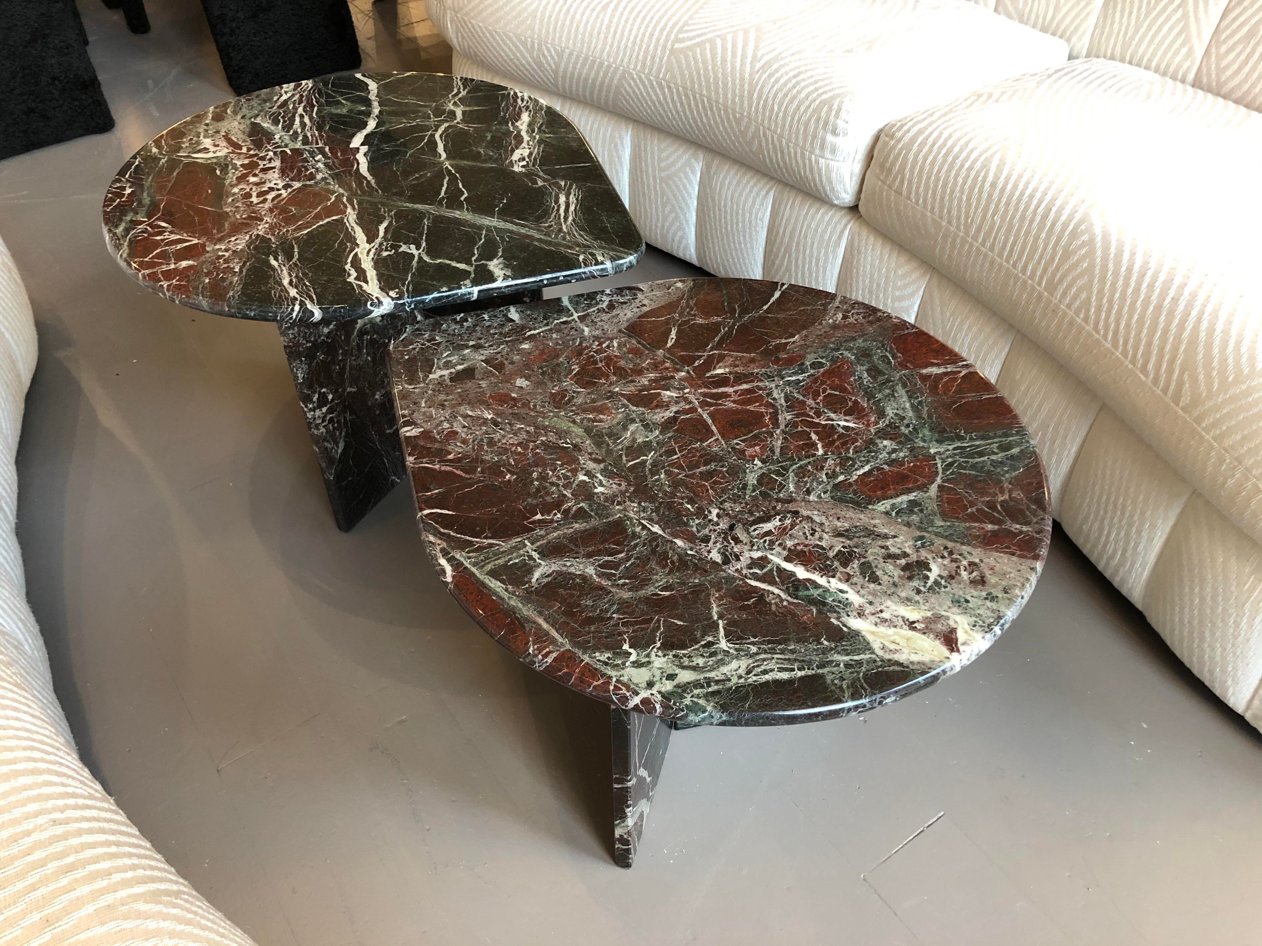 1980s Postmodern Tear Drop Marble Coffee Tables - a Pair