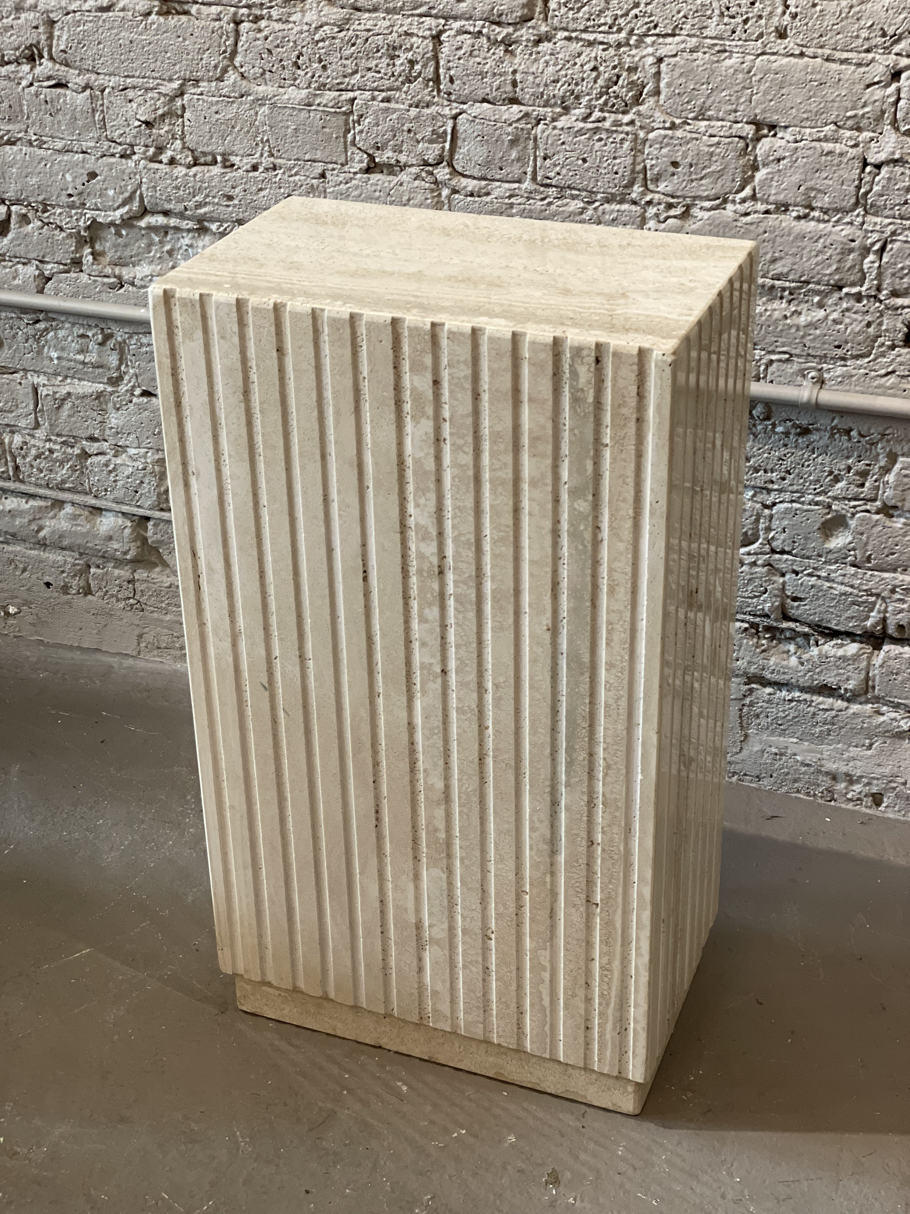 1980s Postmodern Travertine Channeled Pedestal