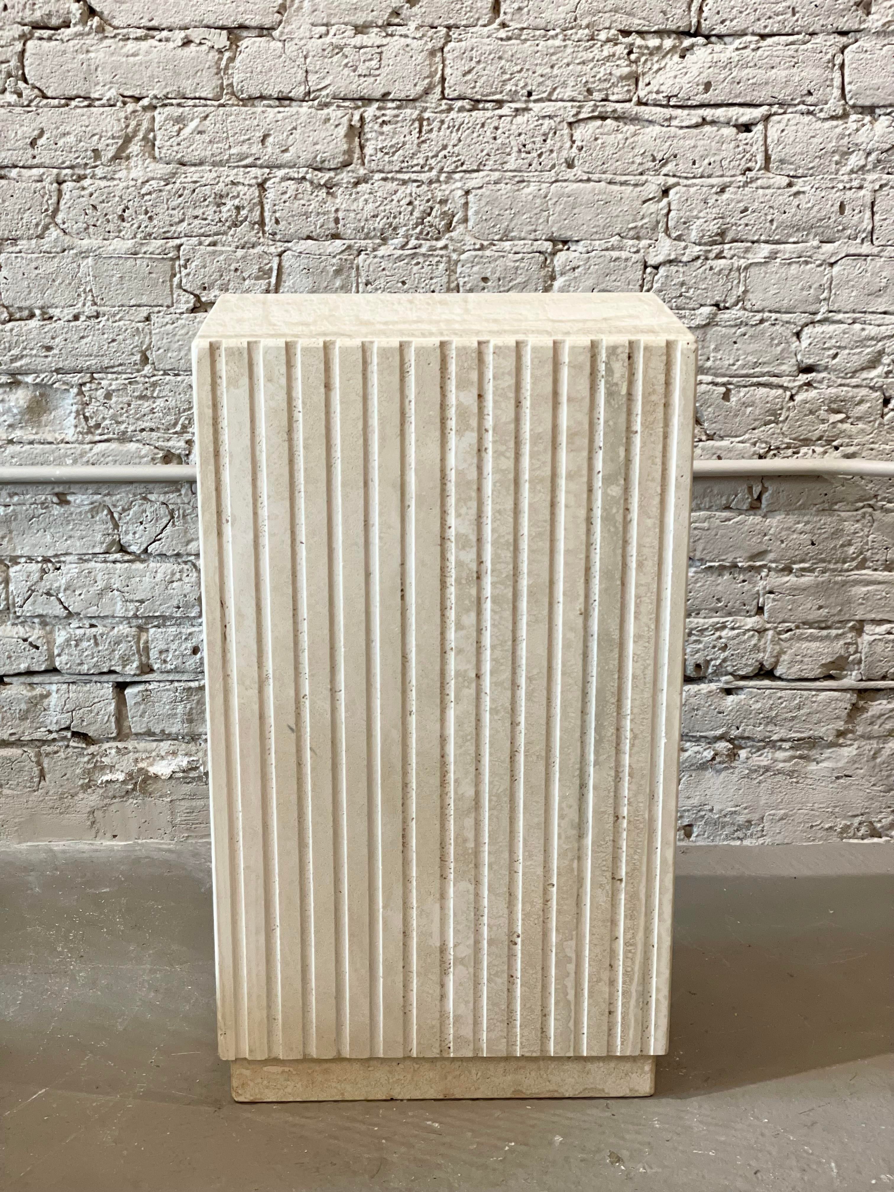 1980s Postmodern Travertine Channeled Pedestal