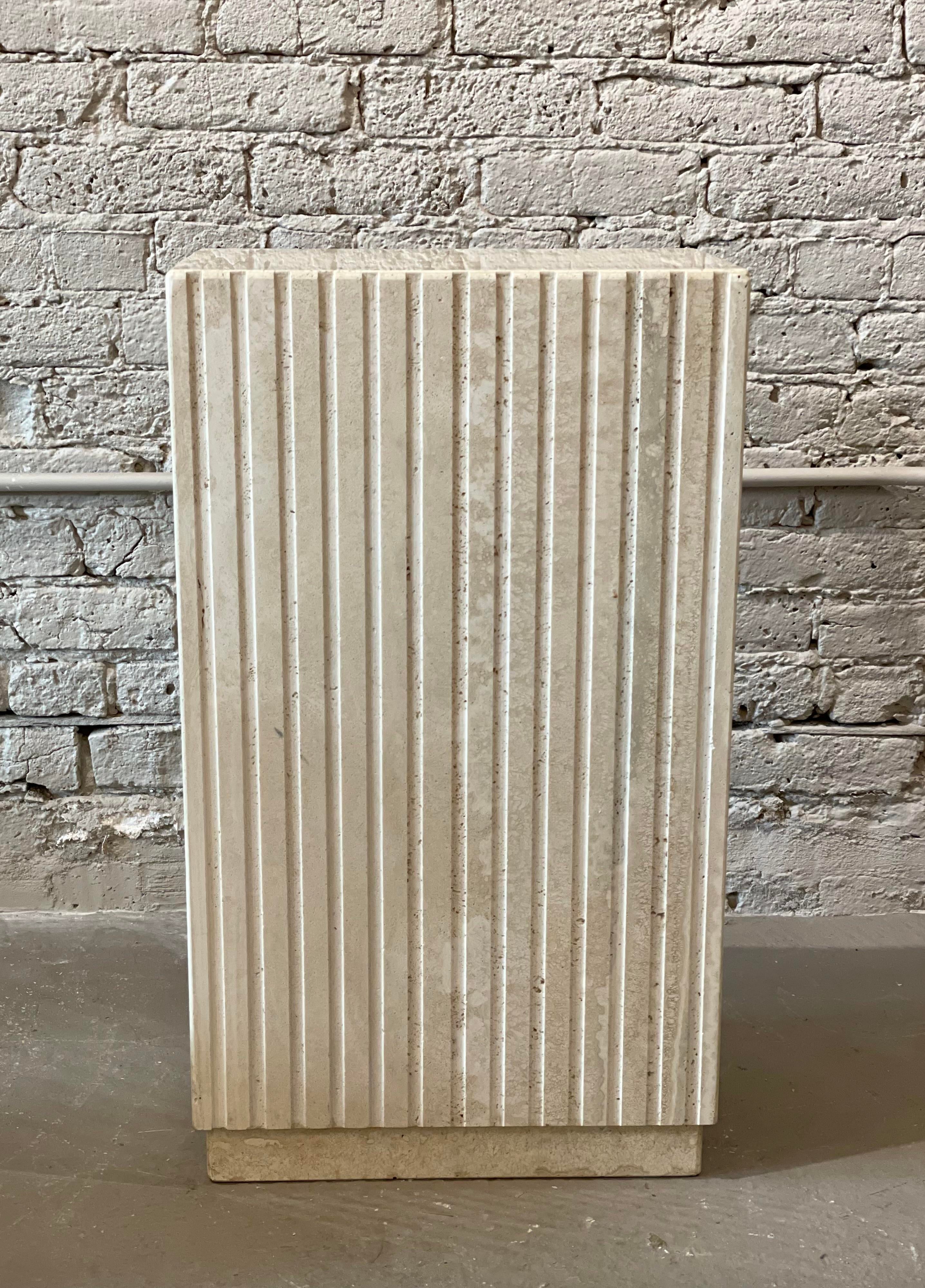 1980s Postmodern Travertine Channeled Pedestal