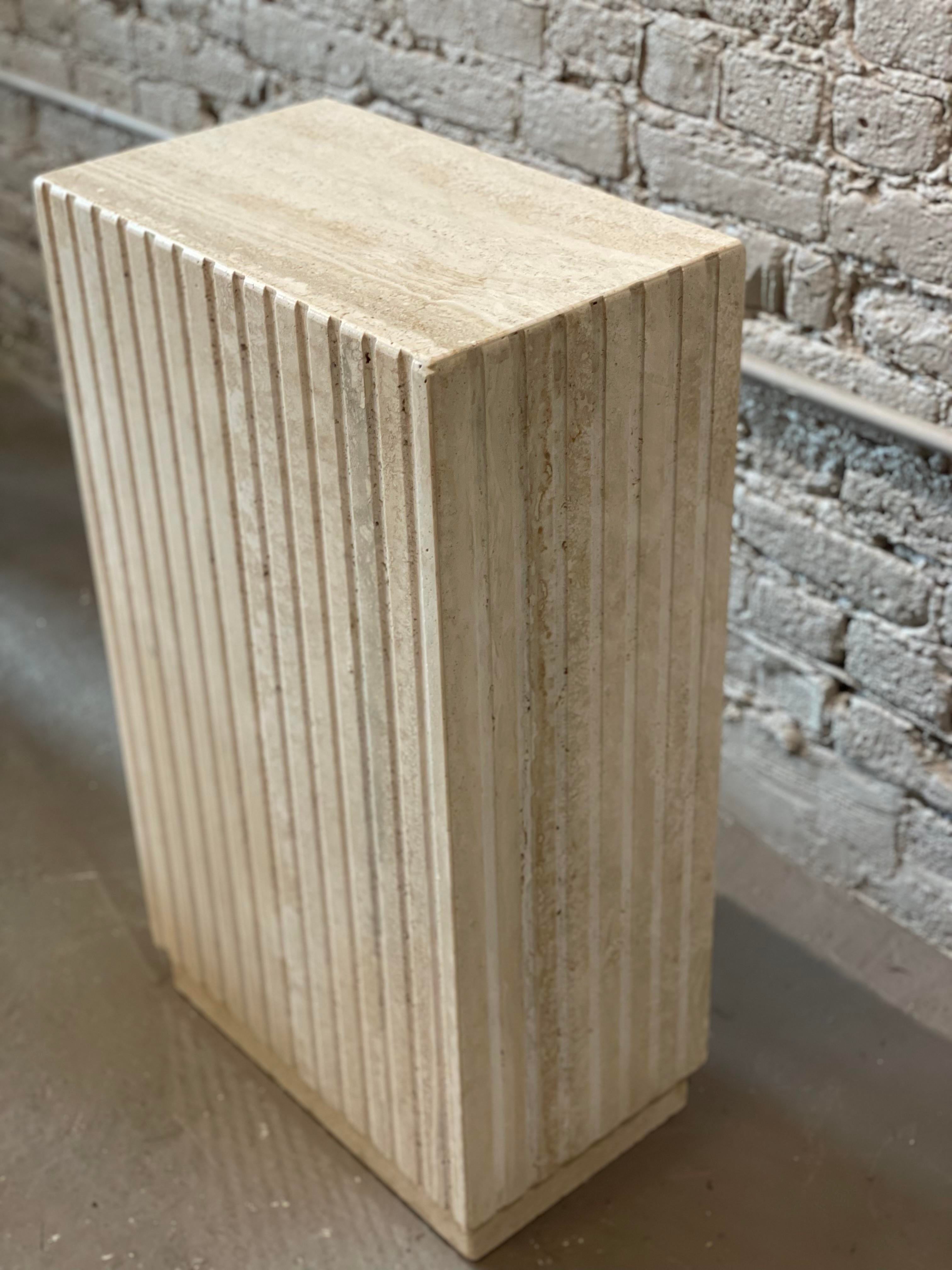 1980s Postmodern Travertine Channeled Pedestal