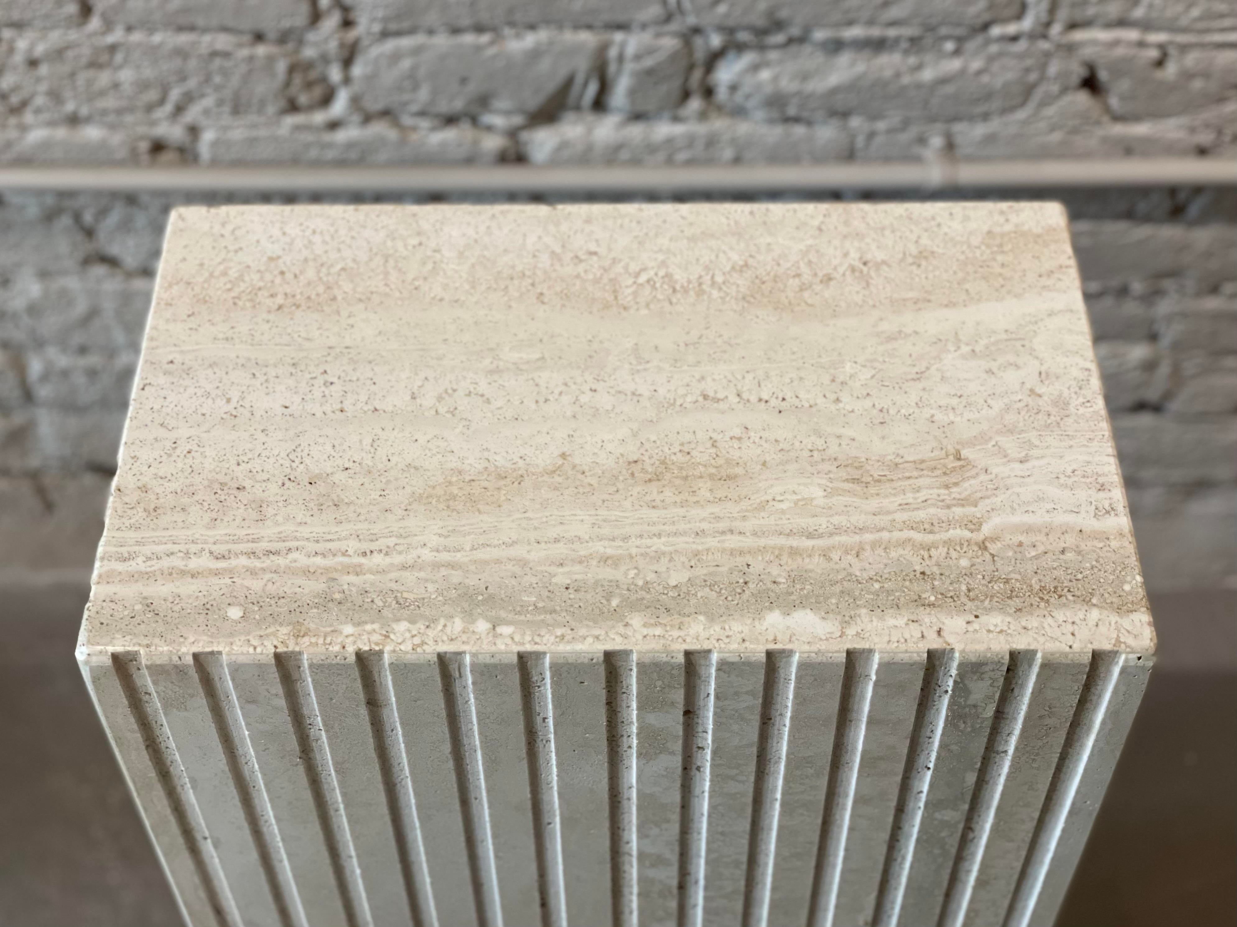 1980s Postmodern Travertine Channeled Pedestal