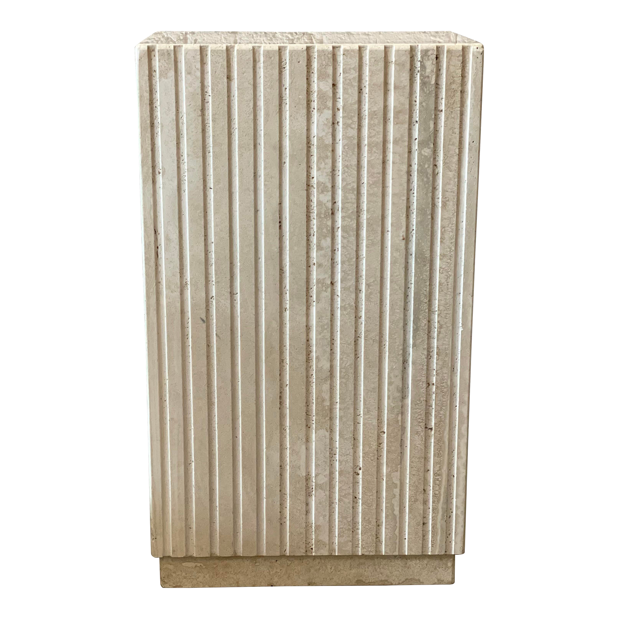 1980s Postmodern Travertine Channeled Pedestal