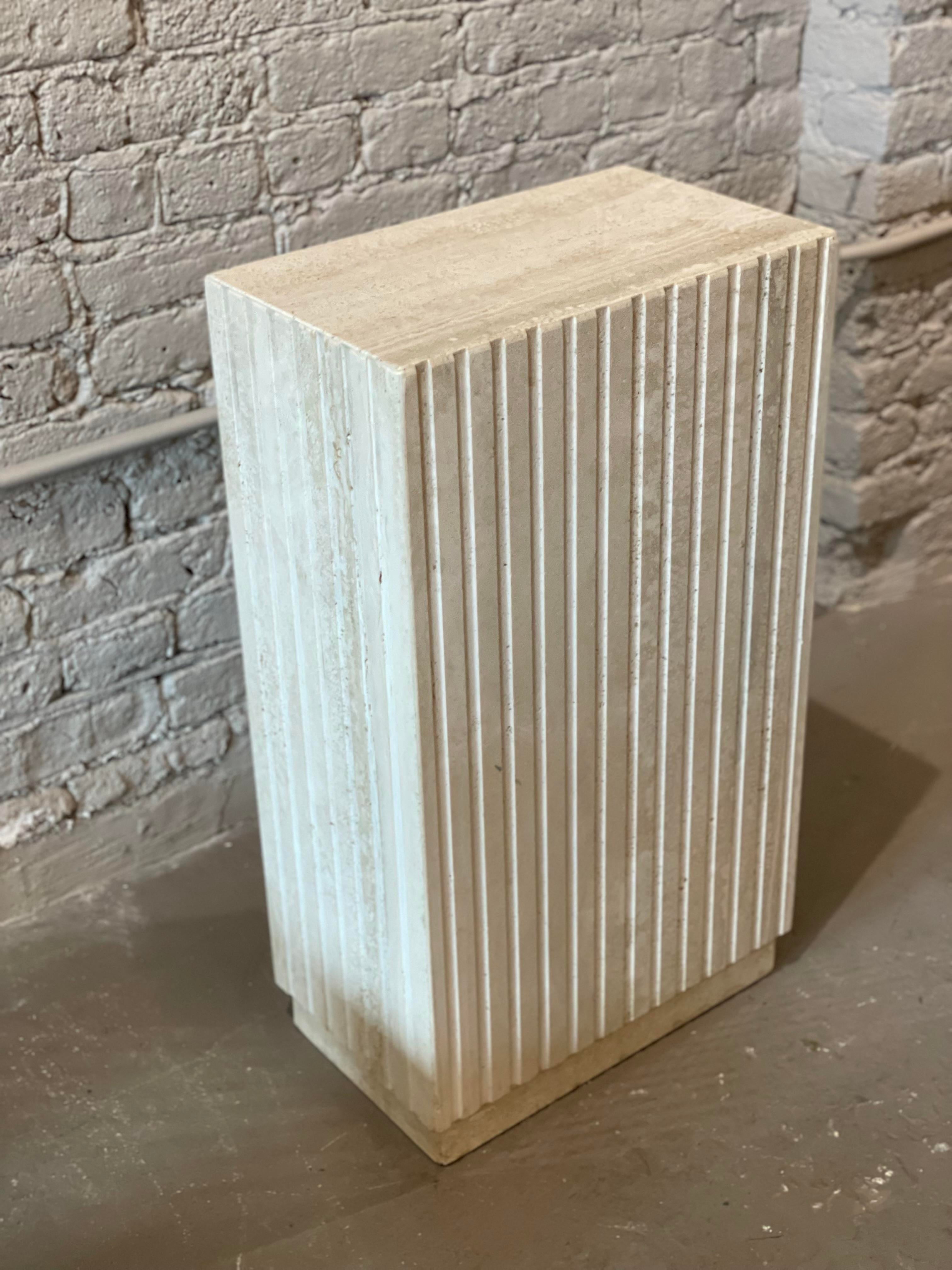 1980s Postmodern Travertine Channeled Pedestal