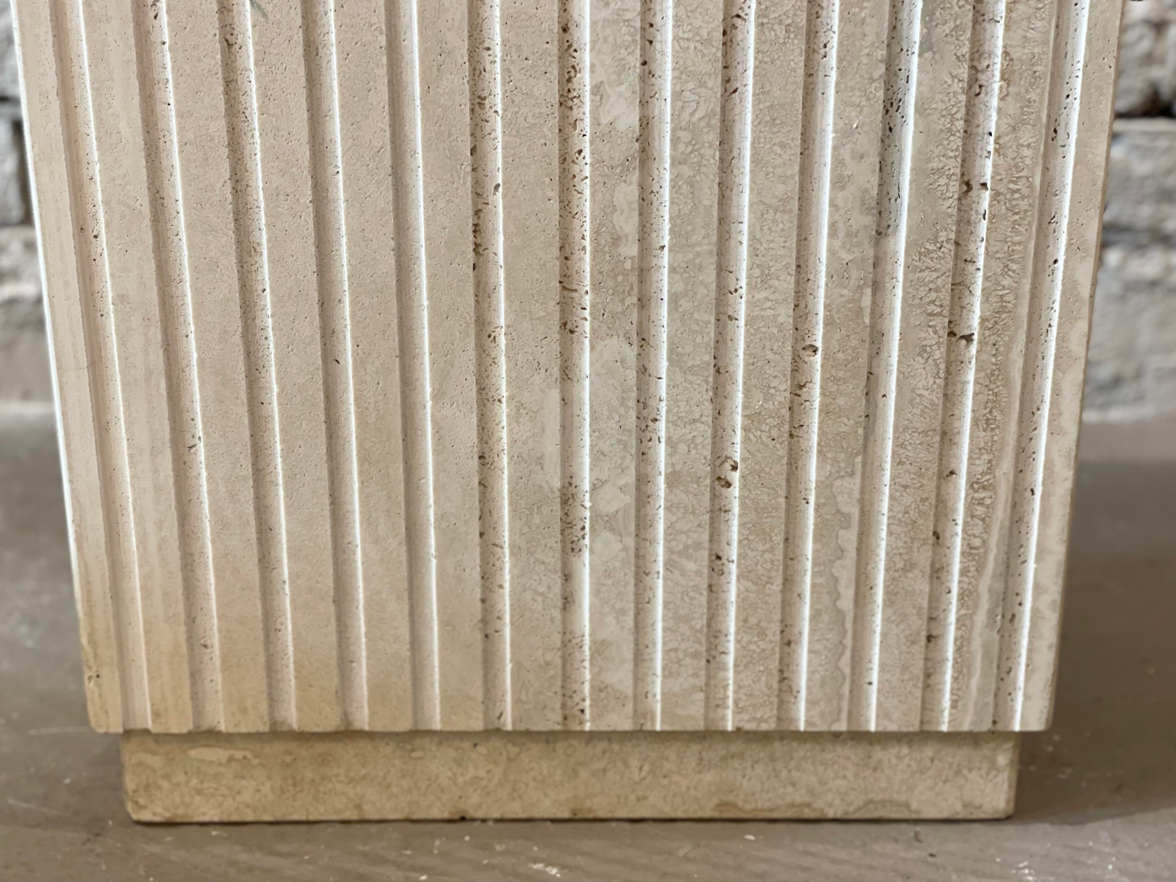 1980s Postmodern Travertine Channeled Pedestal