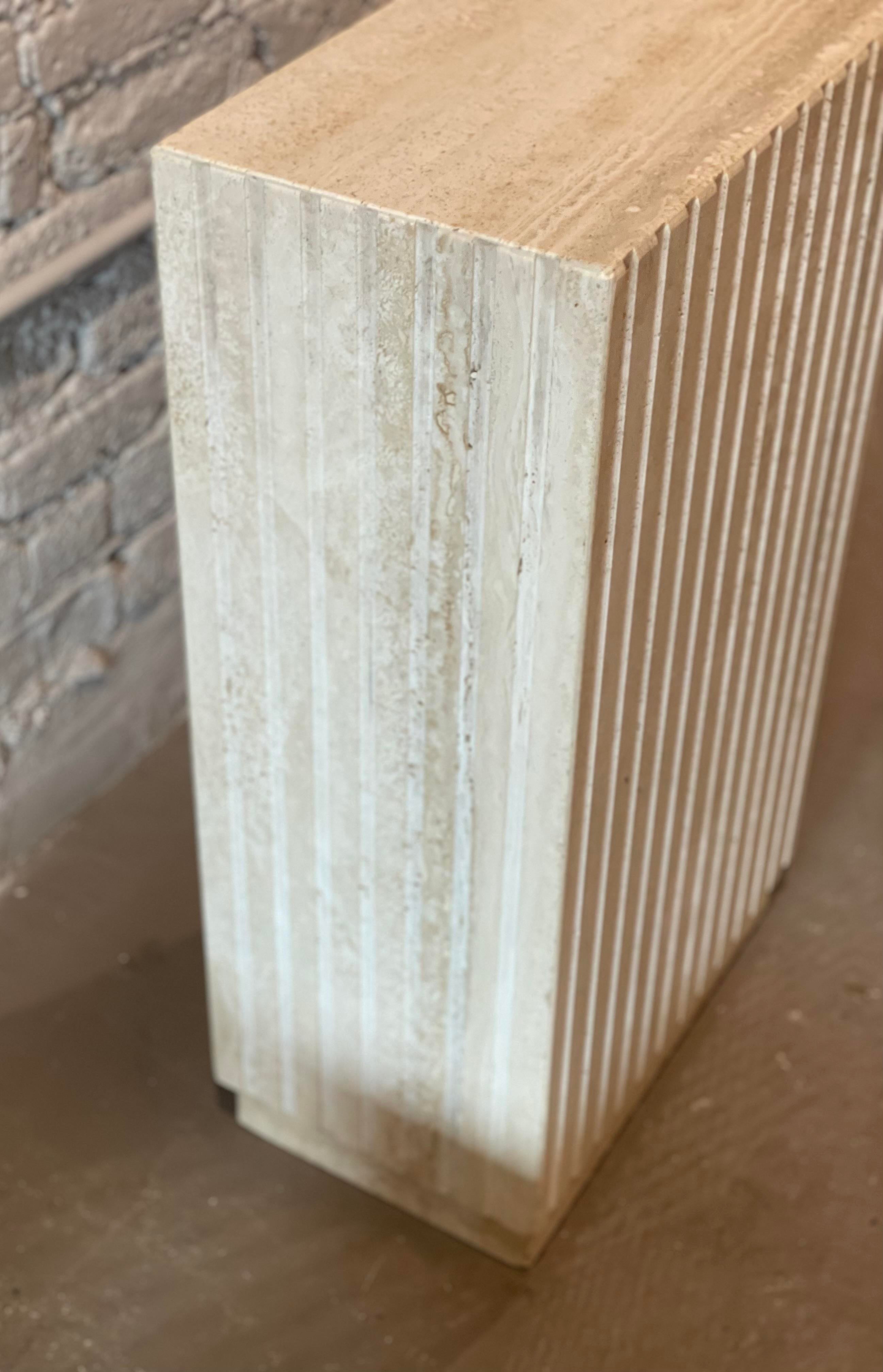 1980s Postmodern Travertine Channeled Pedestal