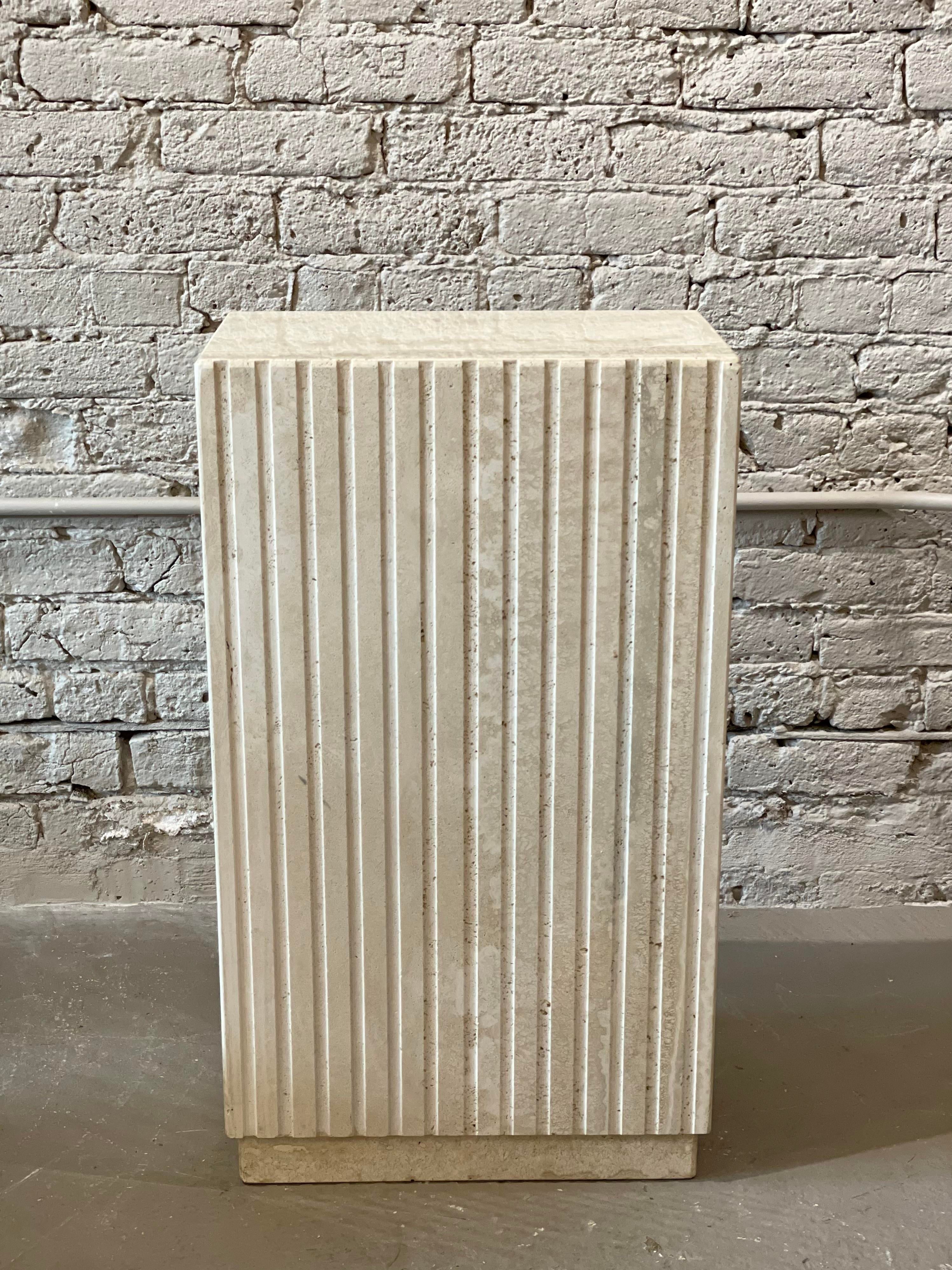 1980s Postmodern Travertine Channeled Pedestal