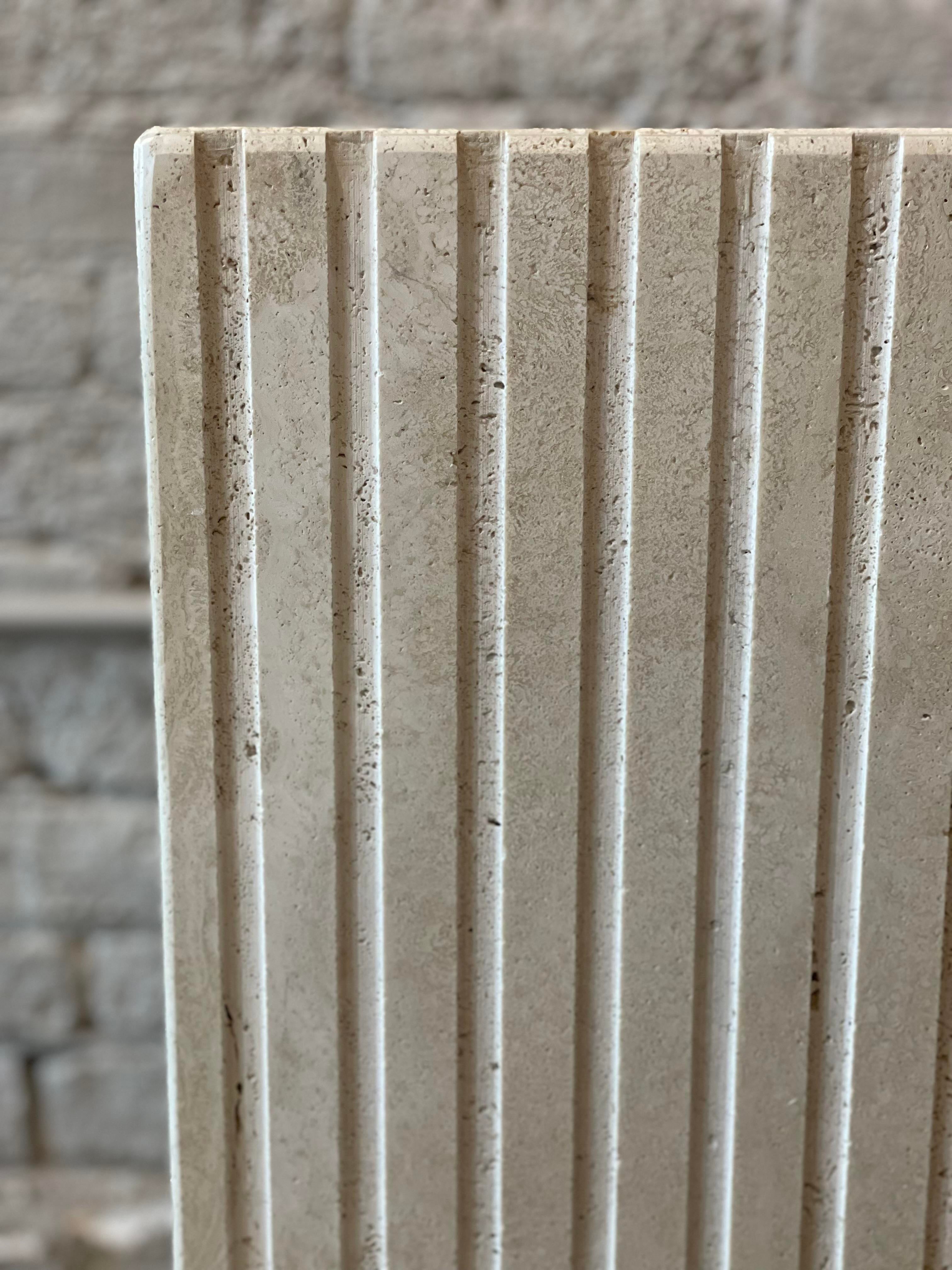 1980s Postmodern Travertine Channeled Pedestal
