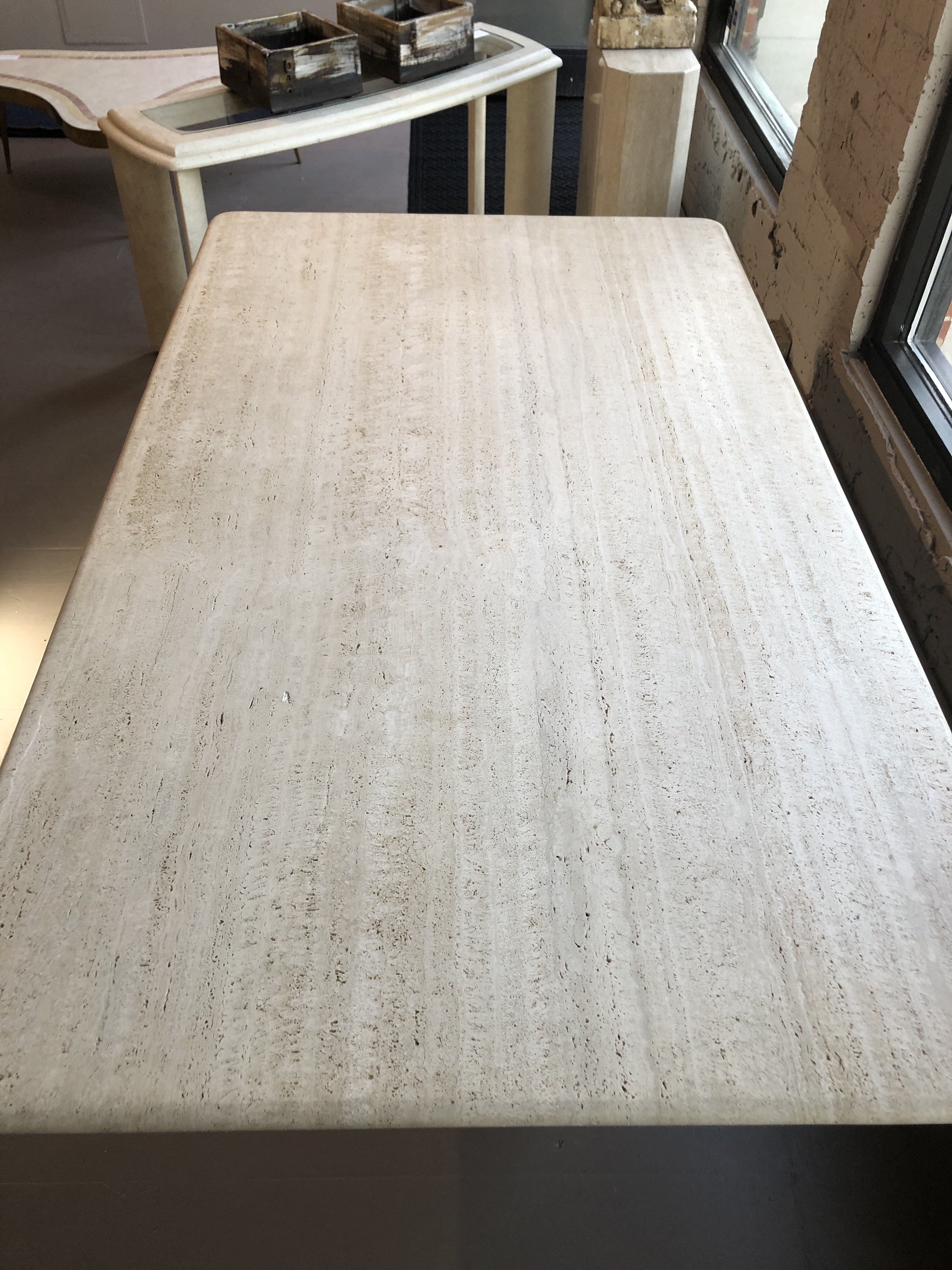1980s Postmodern Travertine Dining Table With Zig Zag Base