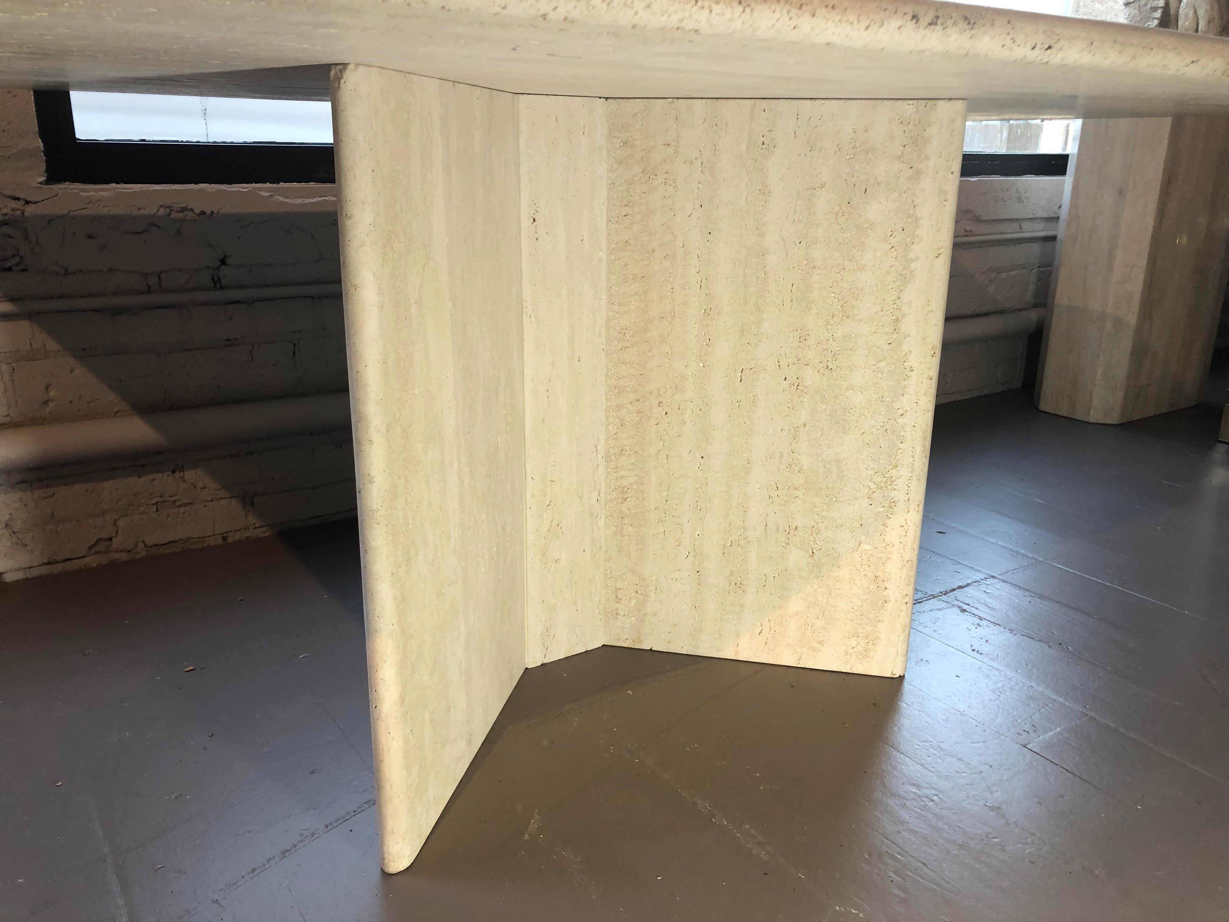 1980s Postmodern Travertine Dining Table With Zig Zag Base