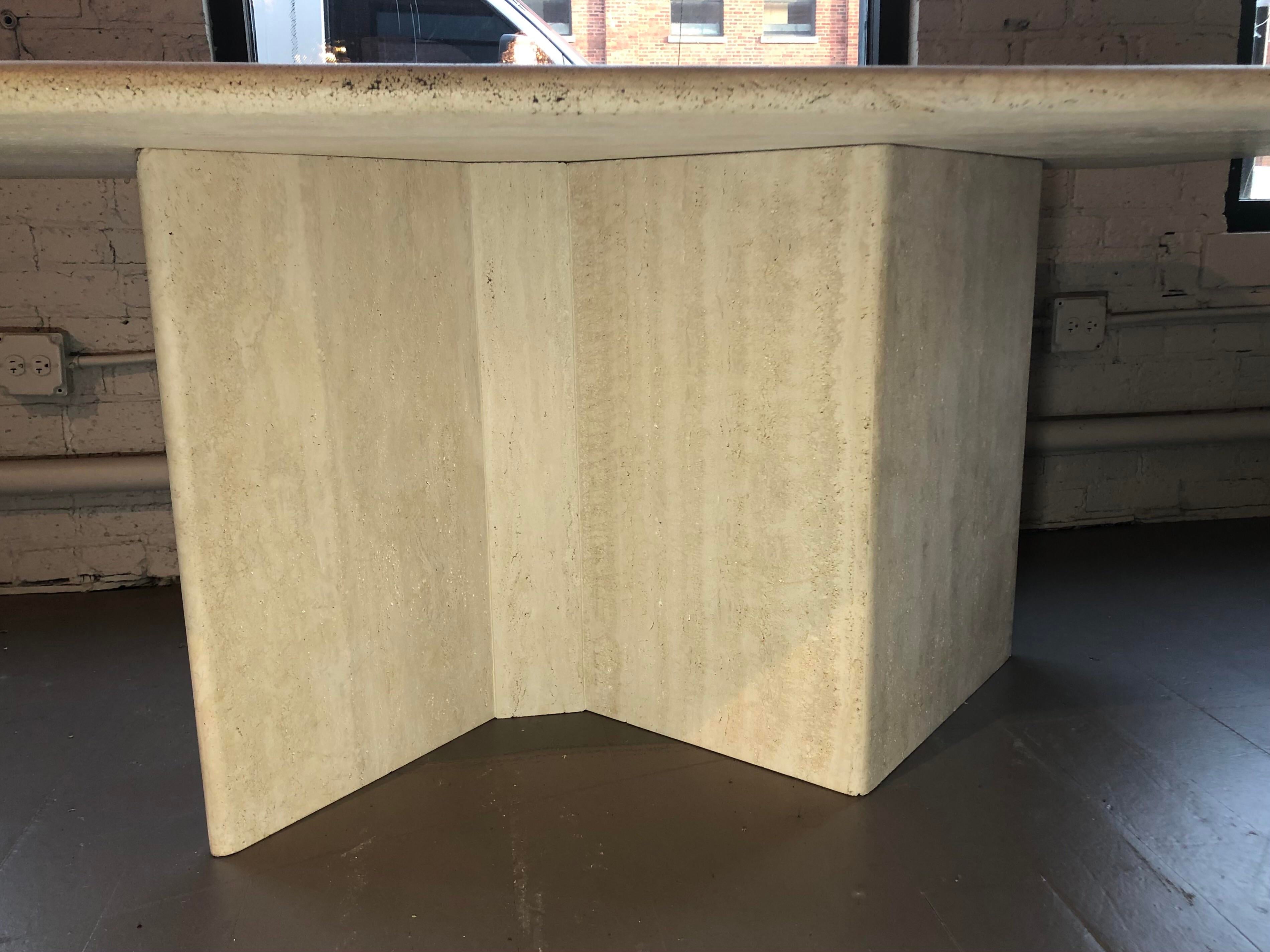 1980s Postmodern Travertine Dining Table With Zig Zag Base