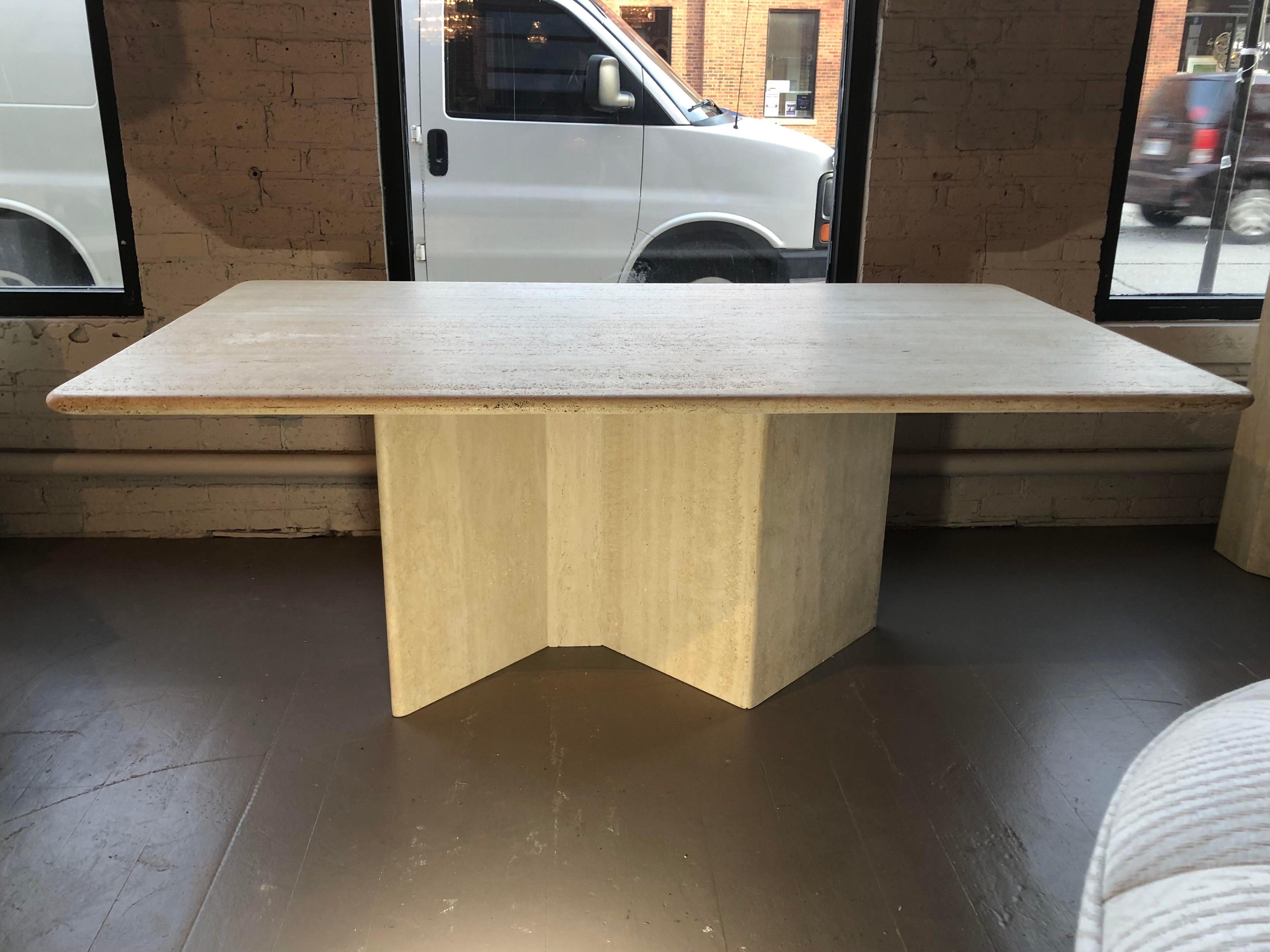 1980s Postmodern Travertine Dining Table With Zig Zag Base