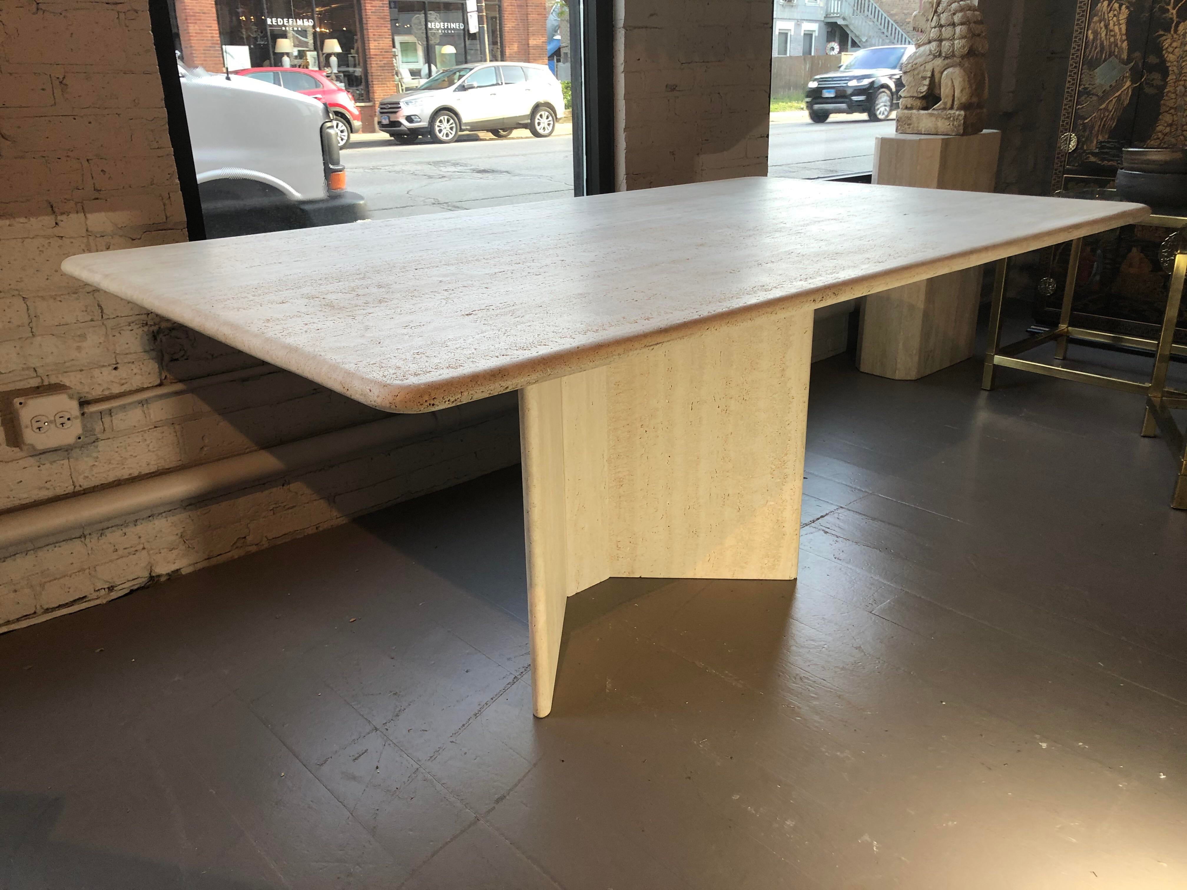 1980s Postmodern Travertine Dining Table With Zig Zag Base