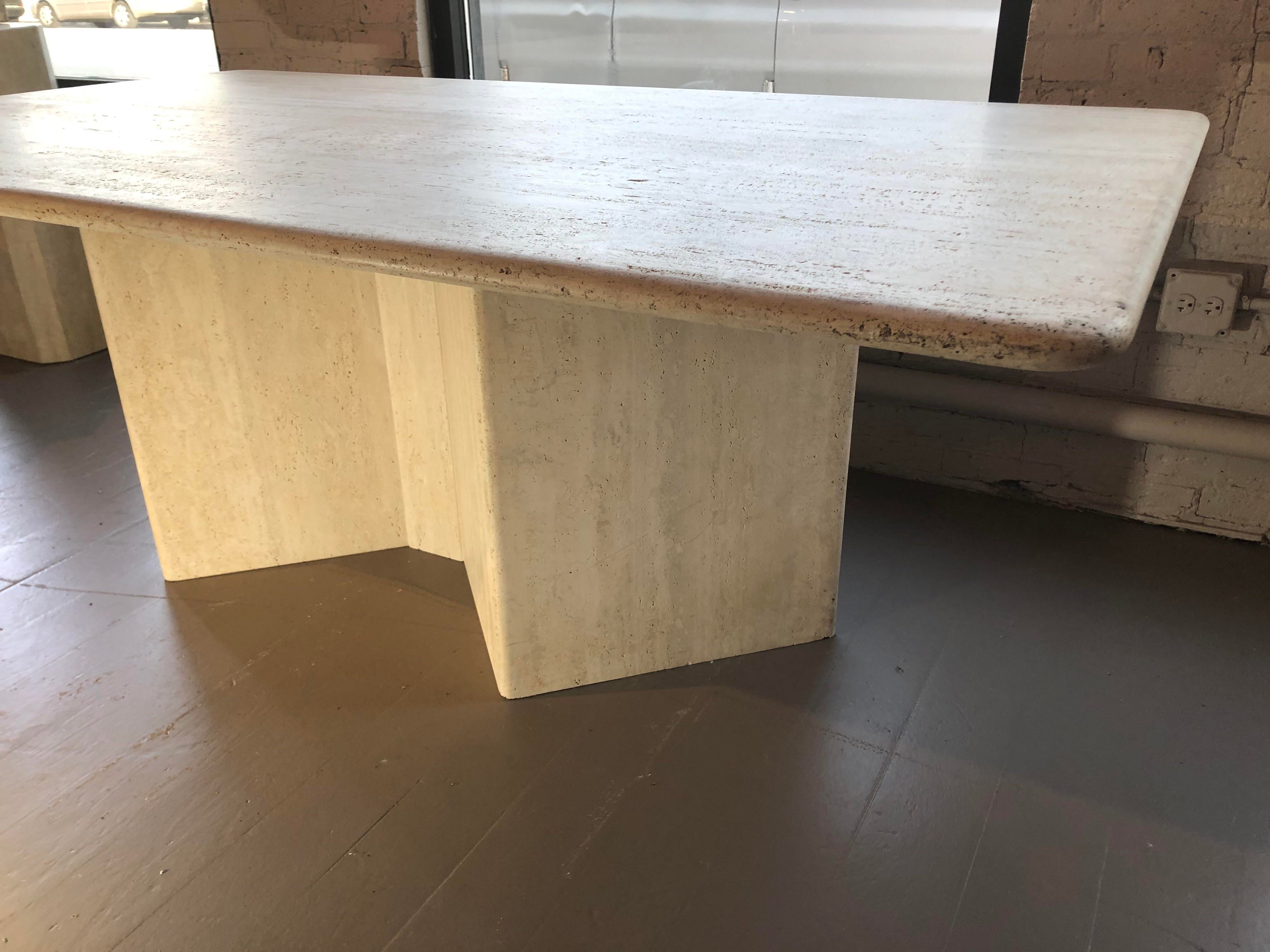 1980s Postmodern Travertine Dining Table With Zig Zag Base