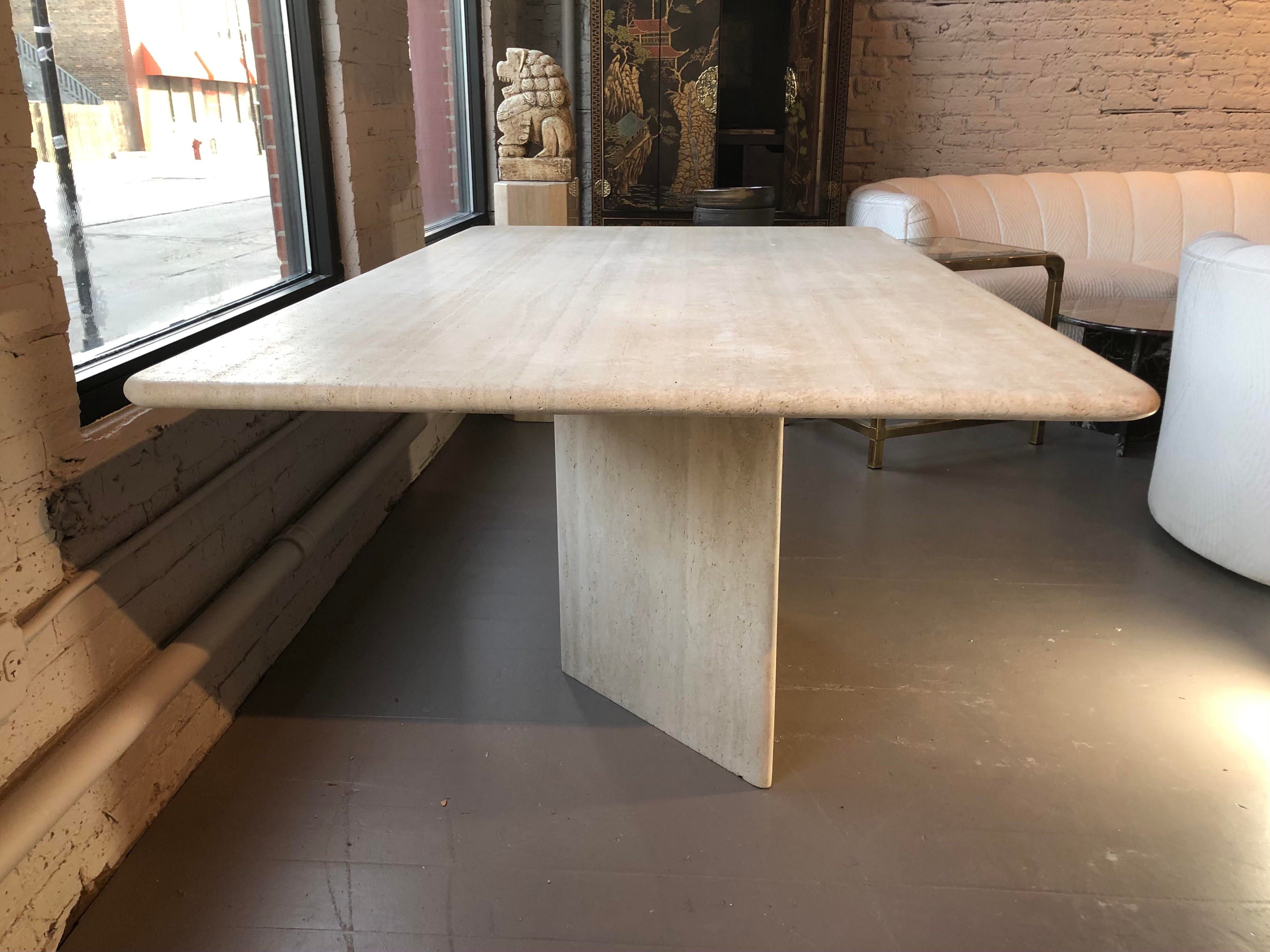 1980s Postmodern Travertine Dining Table With Zig Zag Base