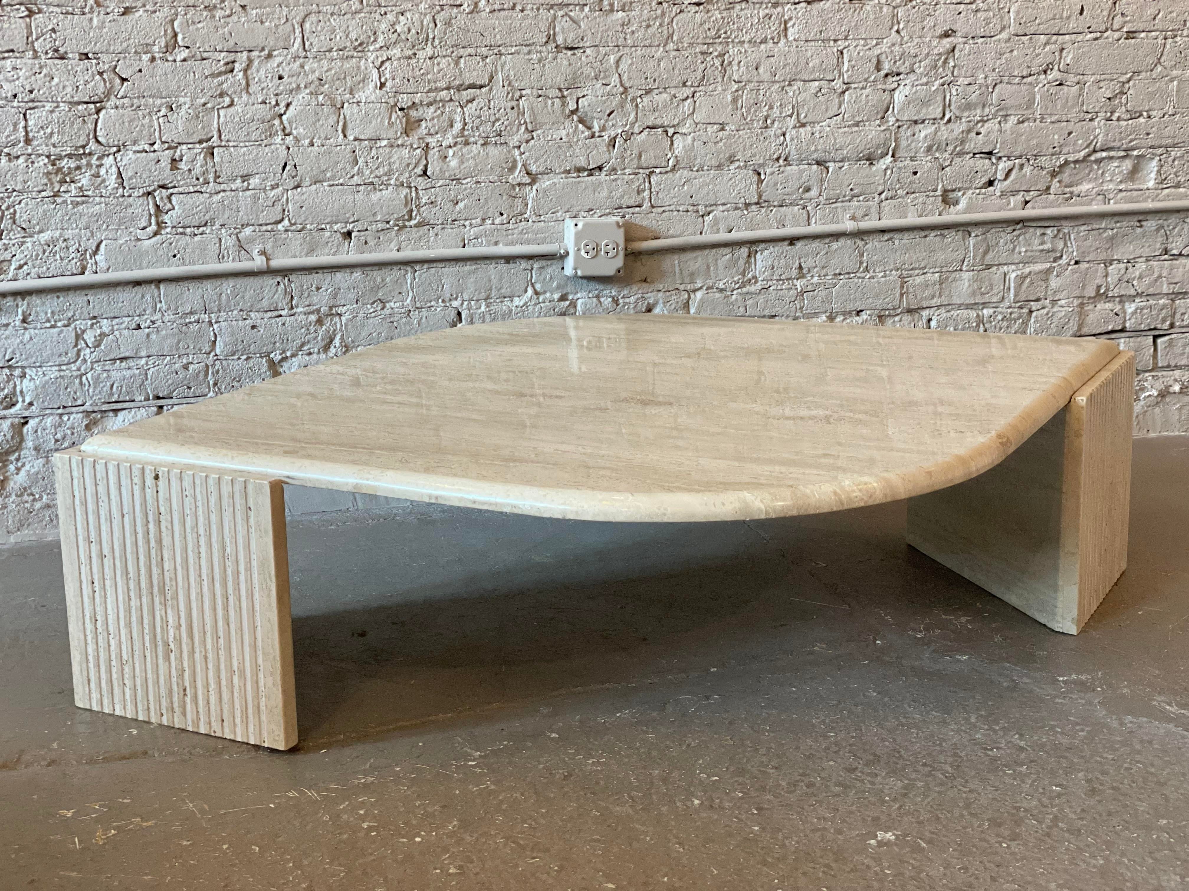 1980s Postmodern Travertine Eye Tear Shape Coffee Table