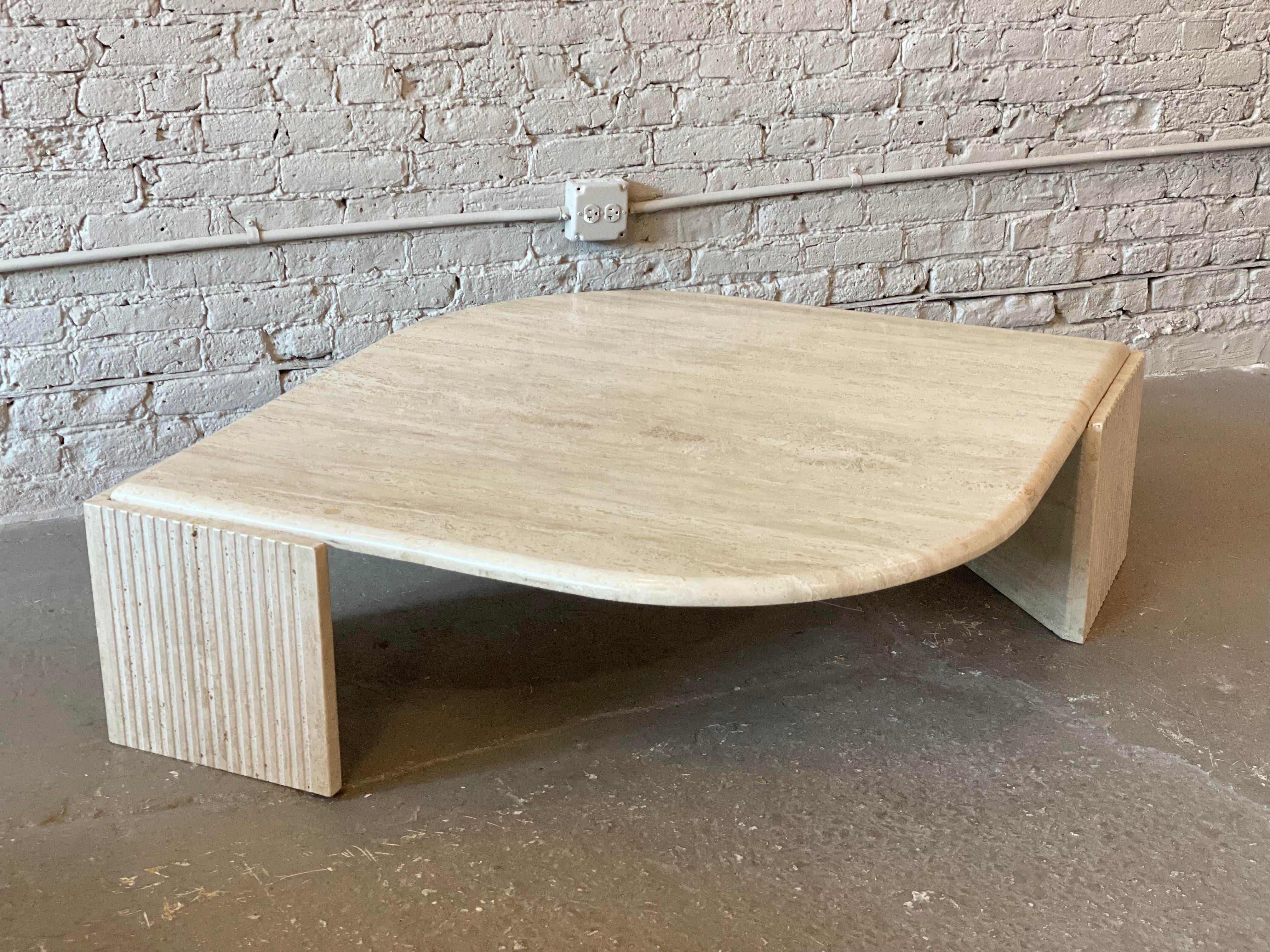 1980s Postmodern Travertine Eye Tear Shape Coffee Table