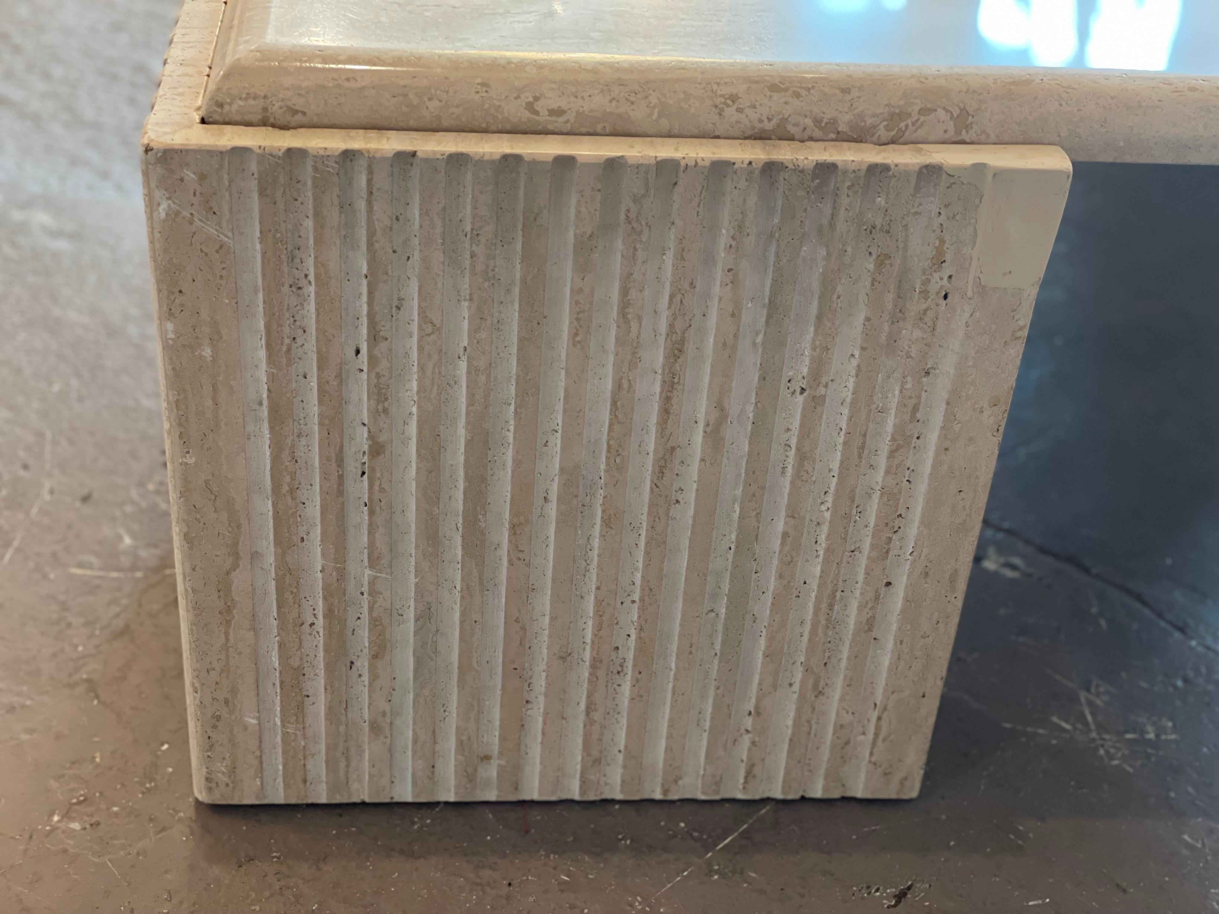 1980s Postmodern Travertine Eye Tear Shape Coffee Table