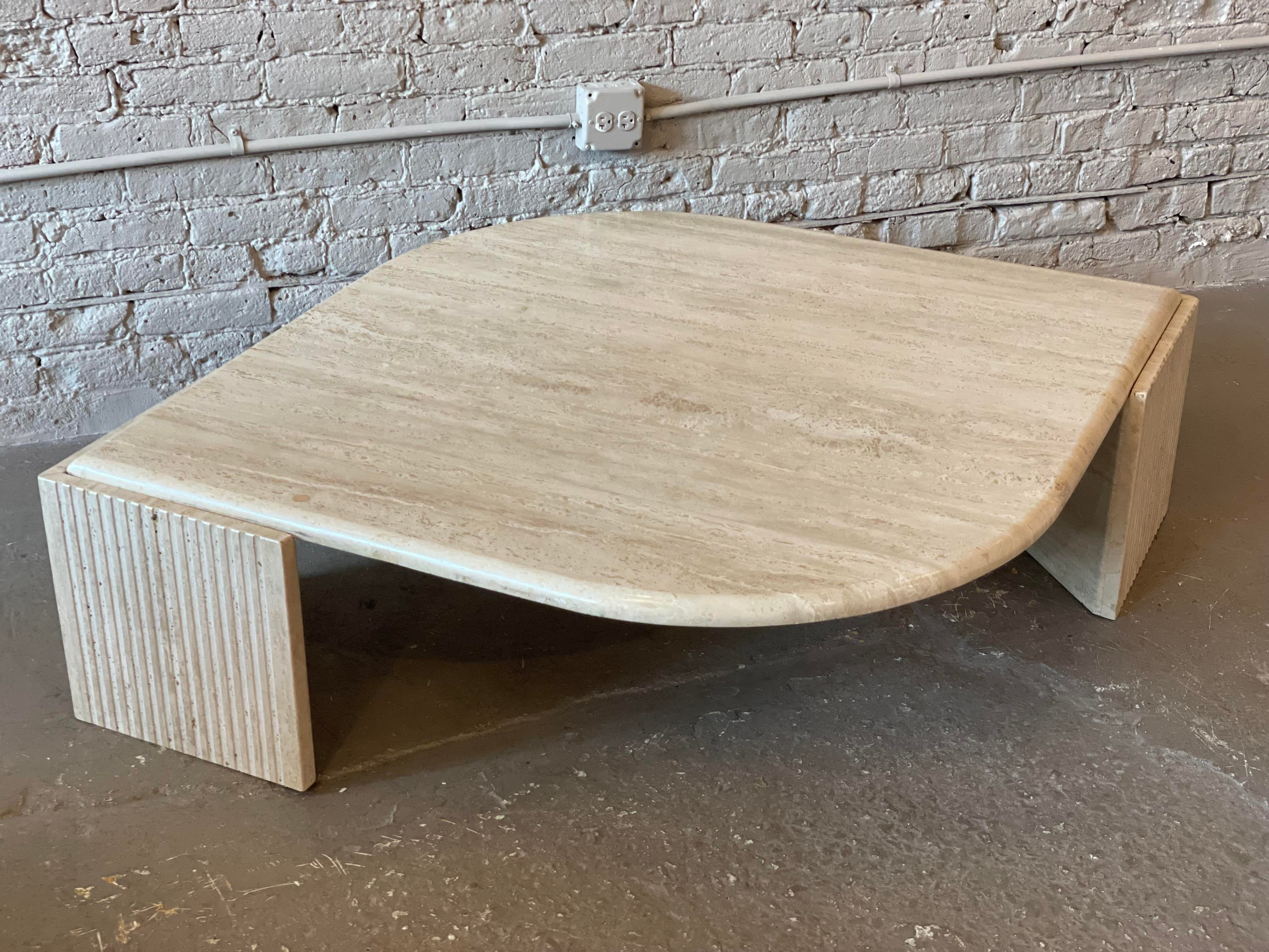 1980s Postmodern Travertine Eye Tear Shape Coffee Table