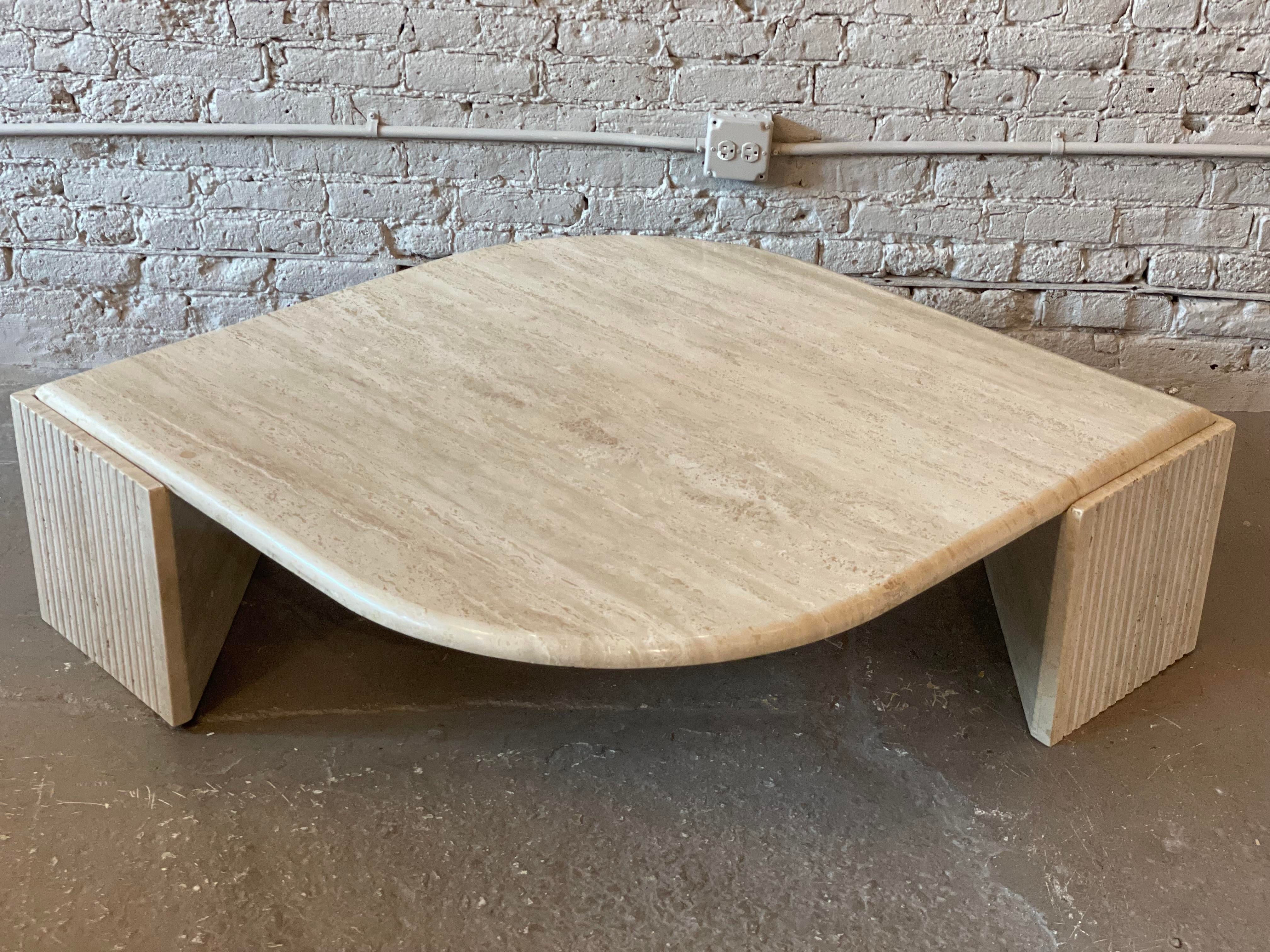 1980s Postmodern Travertine Eye Tear Shape Coffee Table