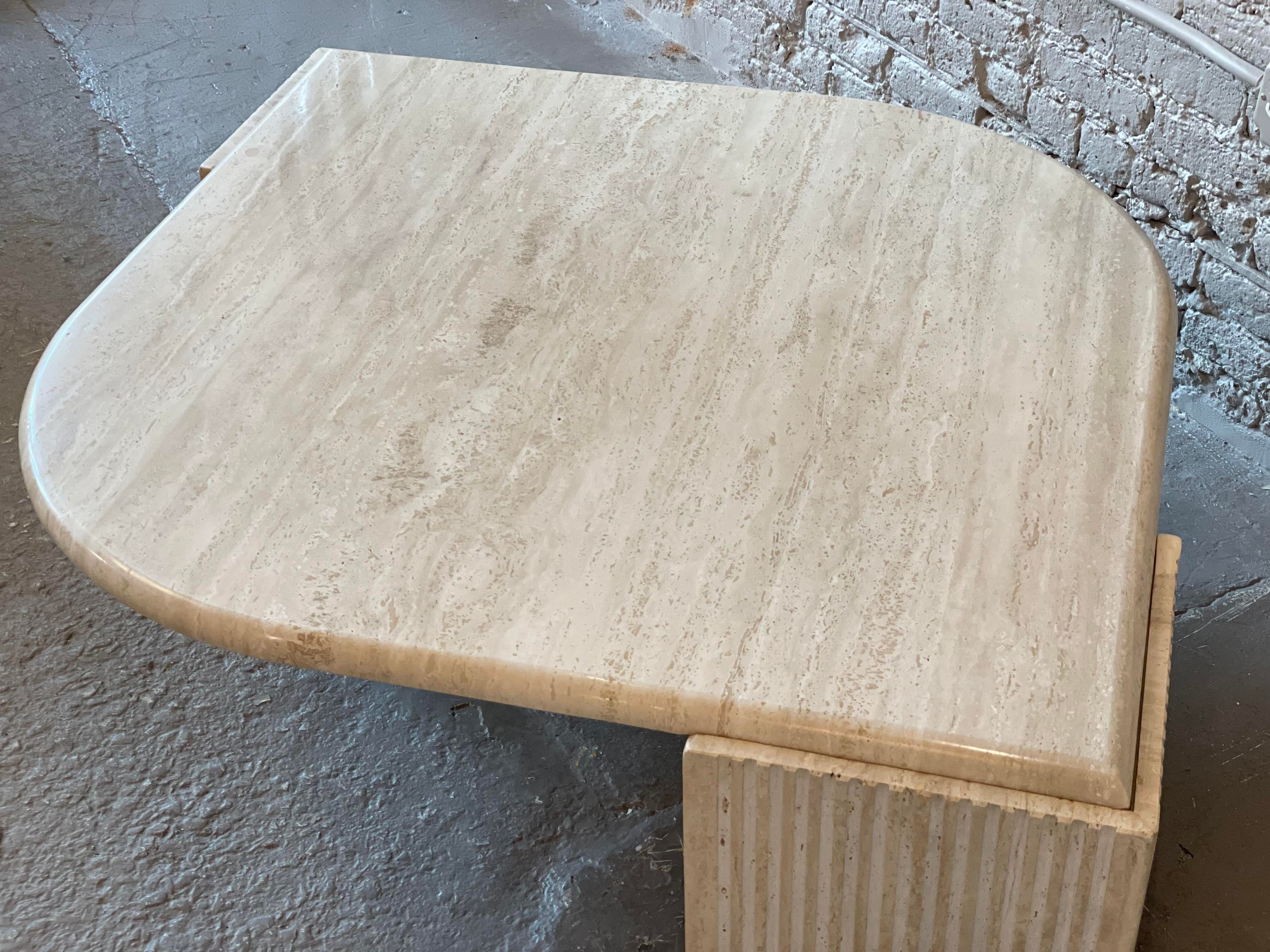 1980s Postmodern Travertine Eye Tear Shape Coffee Table