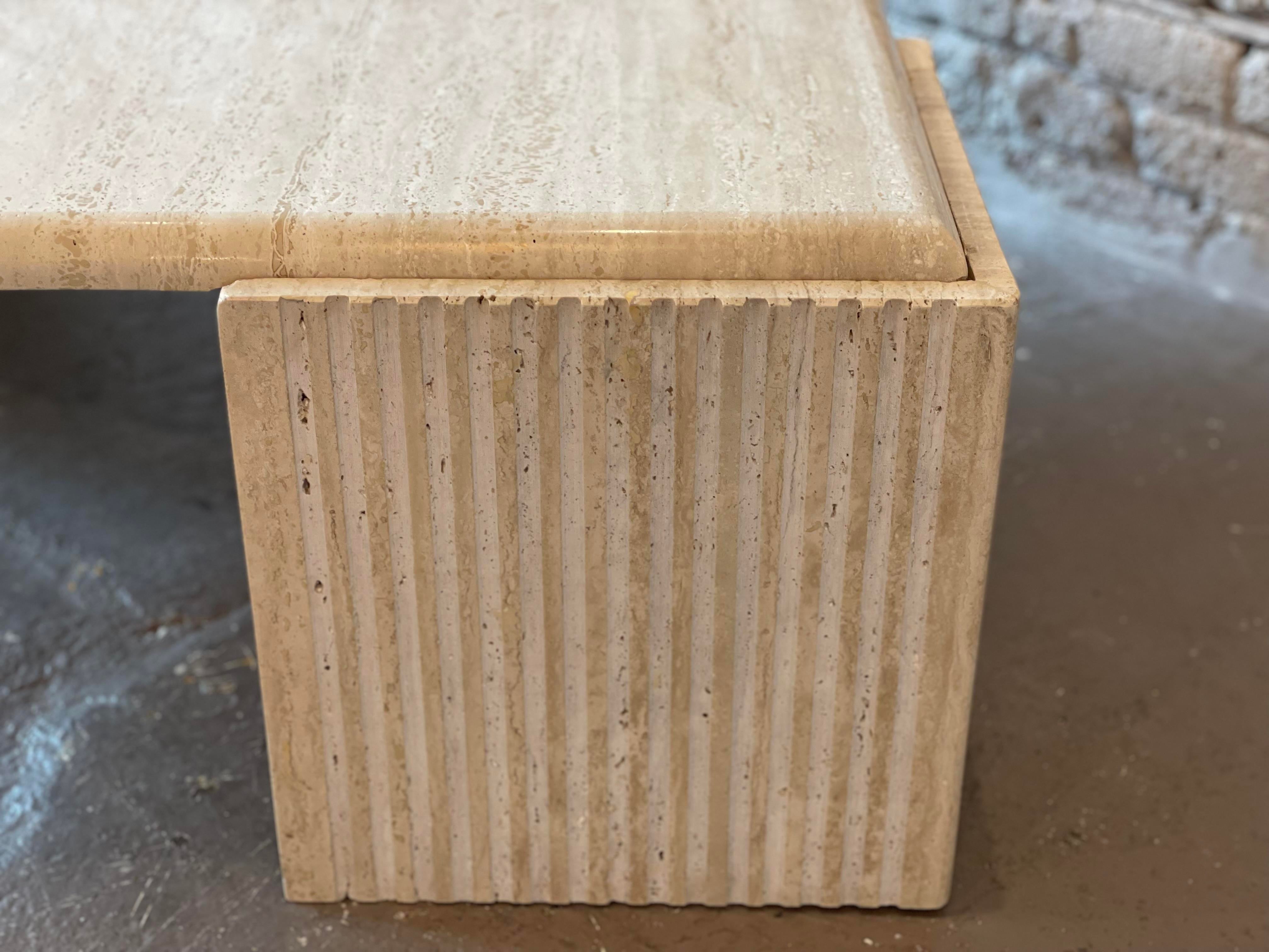 1980s Postmodern Travertine Eye Tear Shape Coffee Table