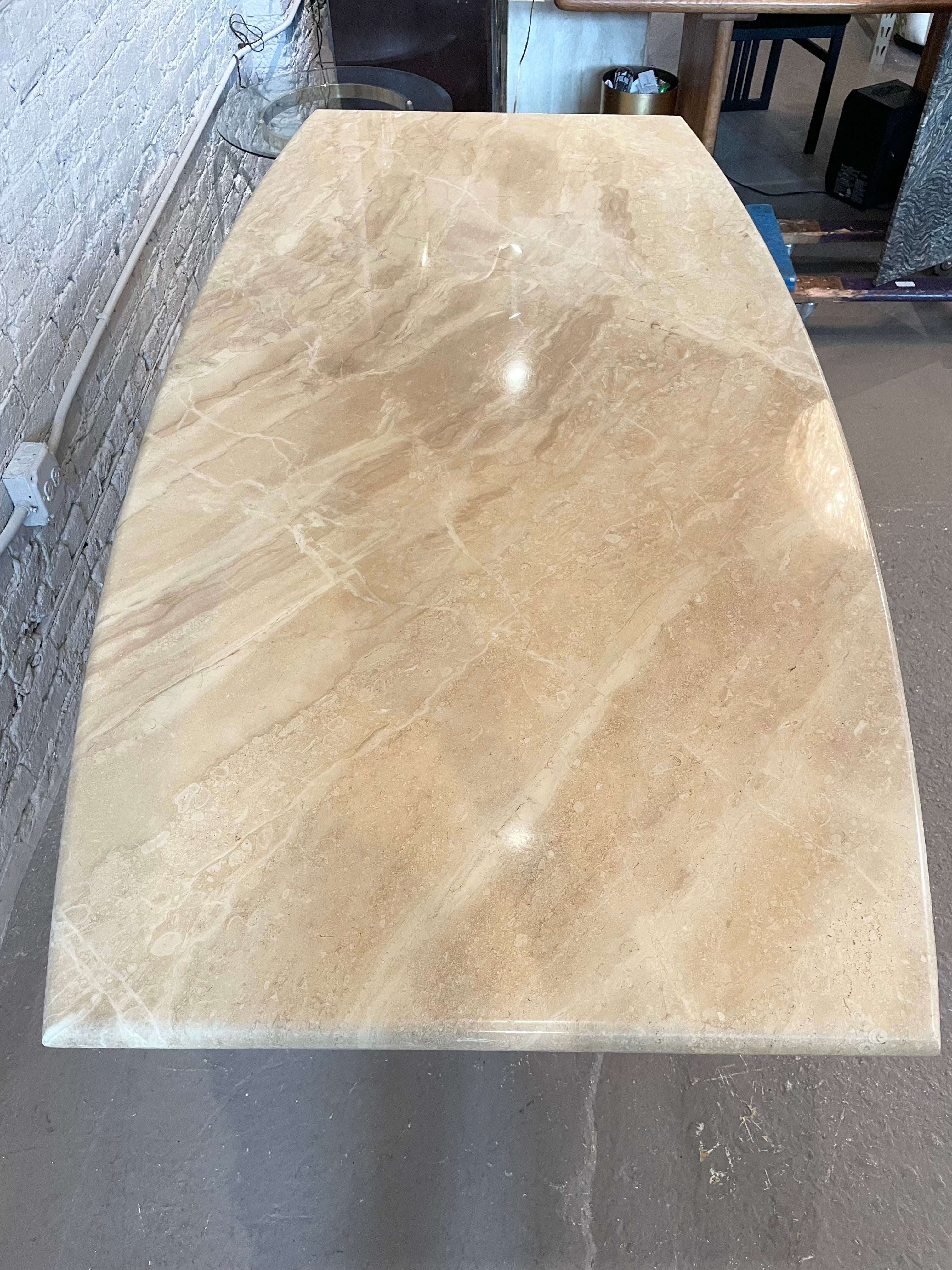 1980s Postmodern Travertine Pedestal Base Dining Table