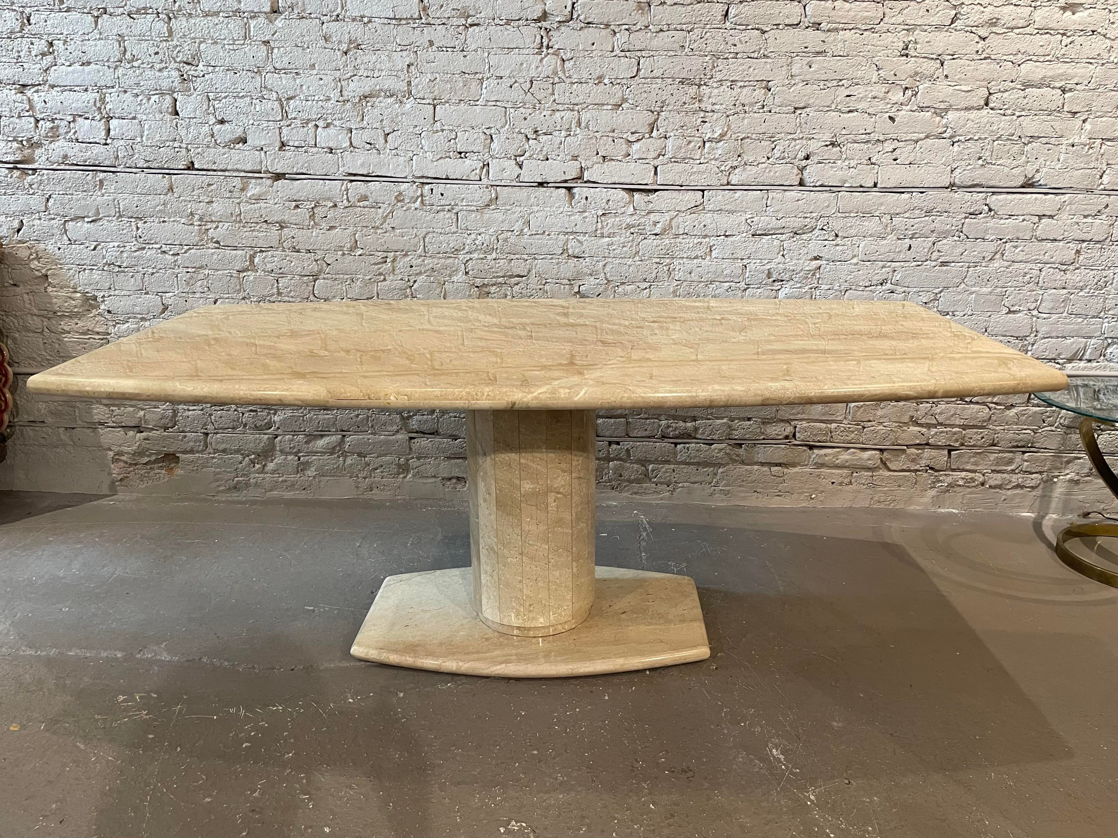 1980s Postmodern Travertine Pedestal Base Dining Table