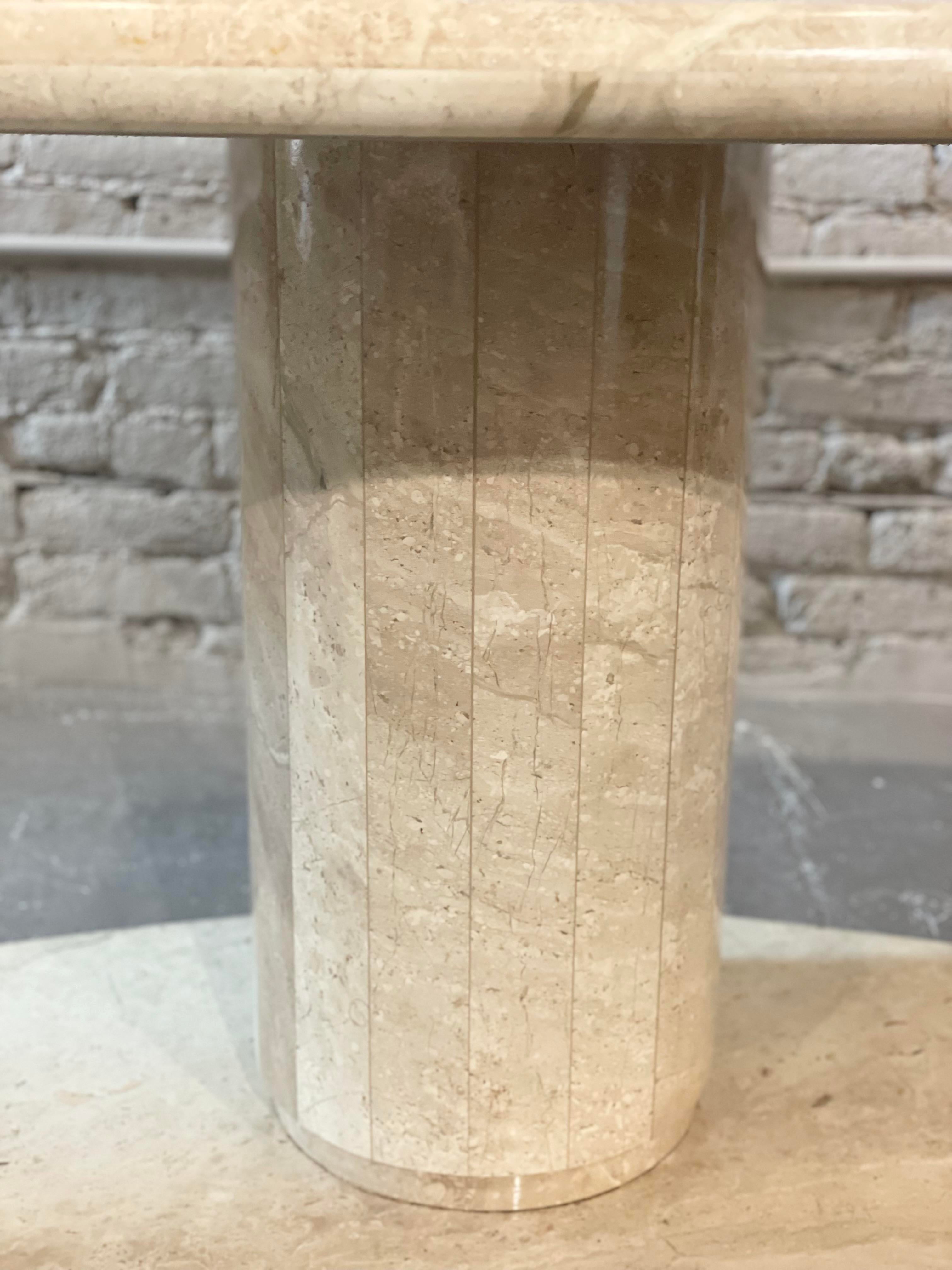 1980s Postmodern Travertine Pedestal Base Dining Table