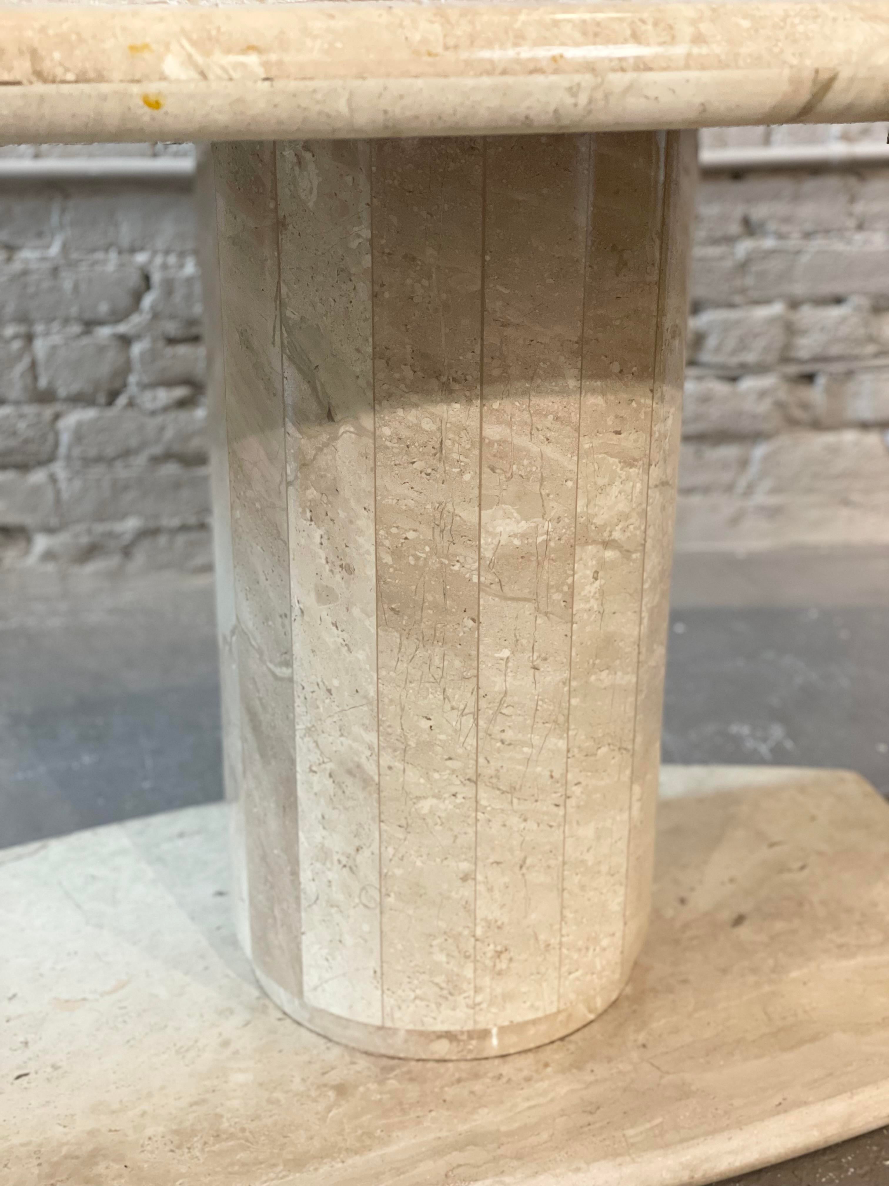 1980s Postmodern Travertine Pedestal Base Dining Table