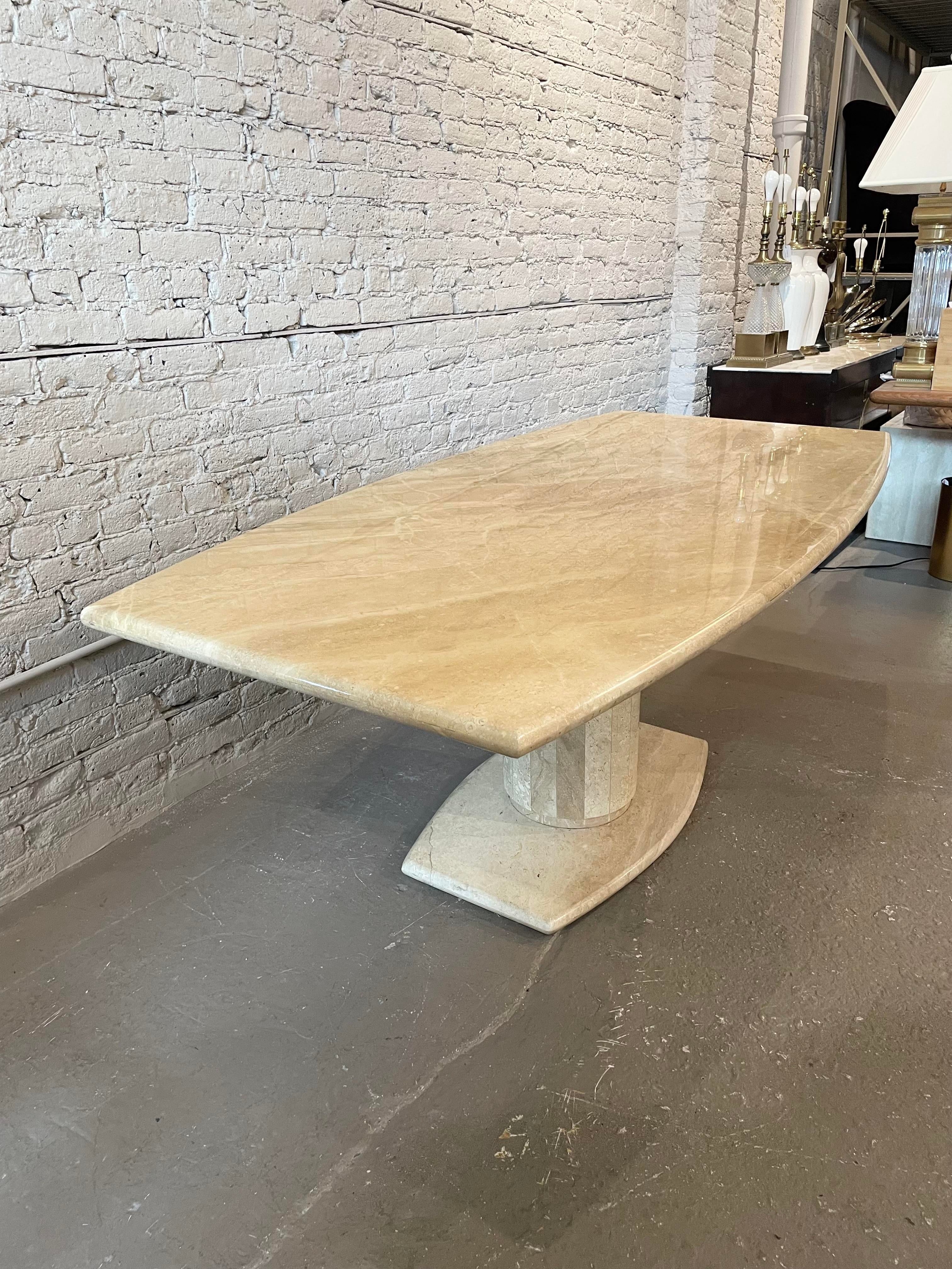 1980s Postmodern Travertine Pedestal Base Dining Table
