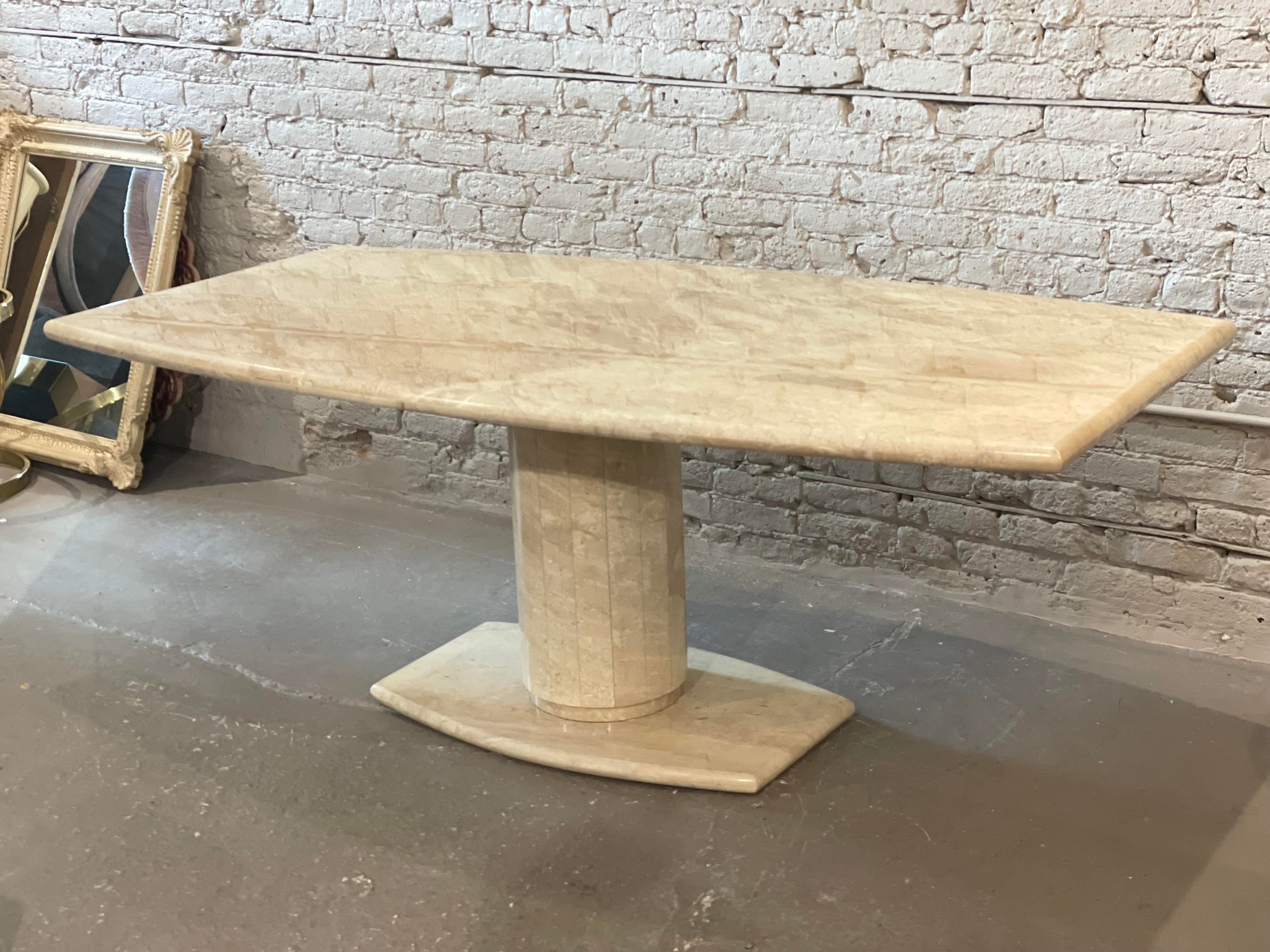 1980s Postmodern Travertine Pedestal Base Dining Table