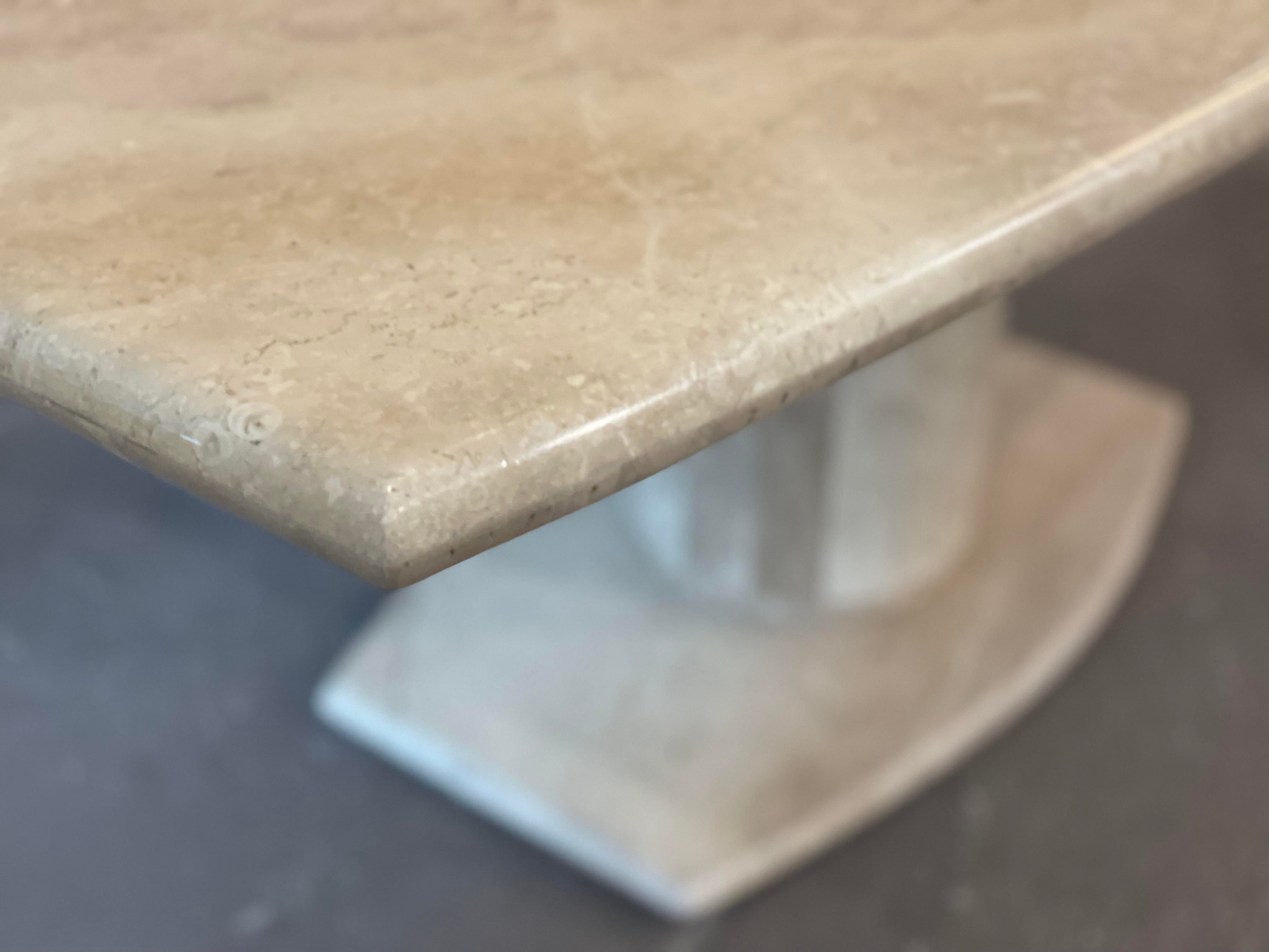 1980s Postmodern Travertine Pedestal Base Dining Table