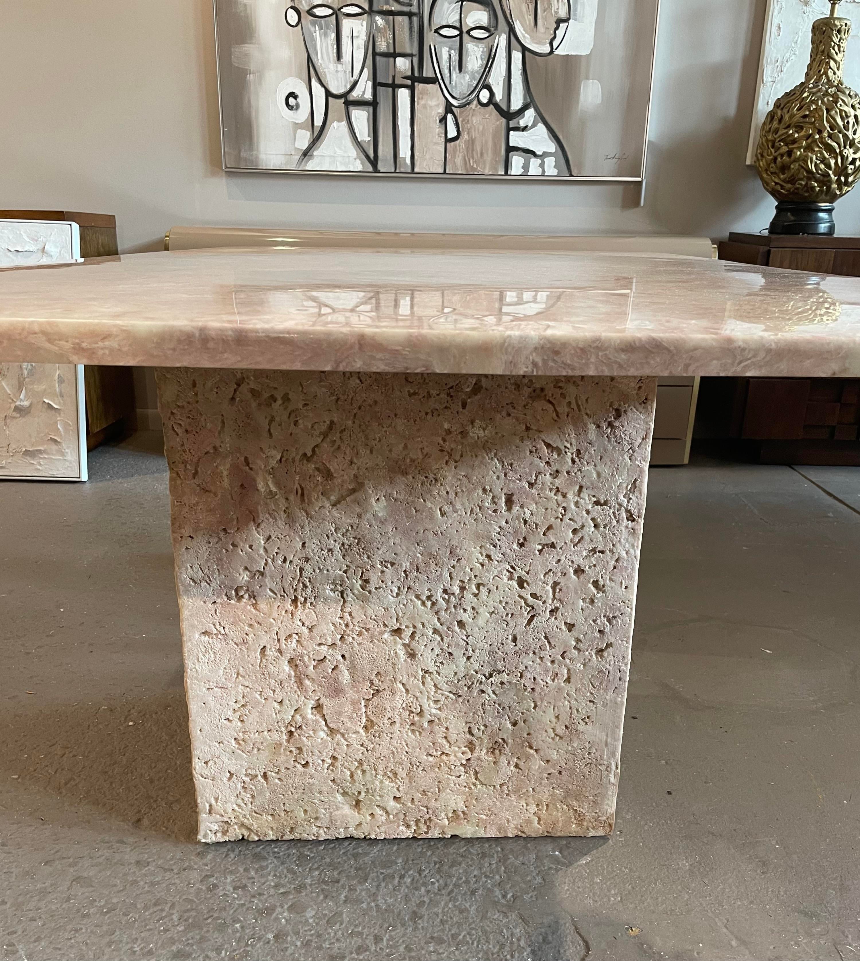 1980s Postmodern Vintage Blush Pink Marble Dining Table
