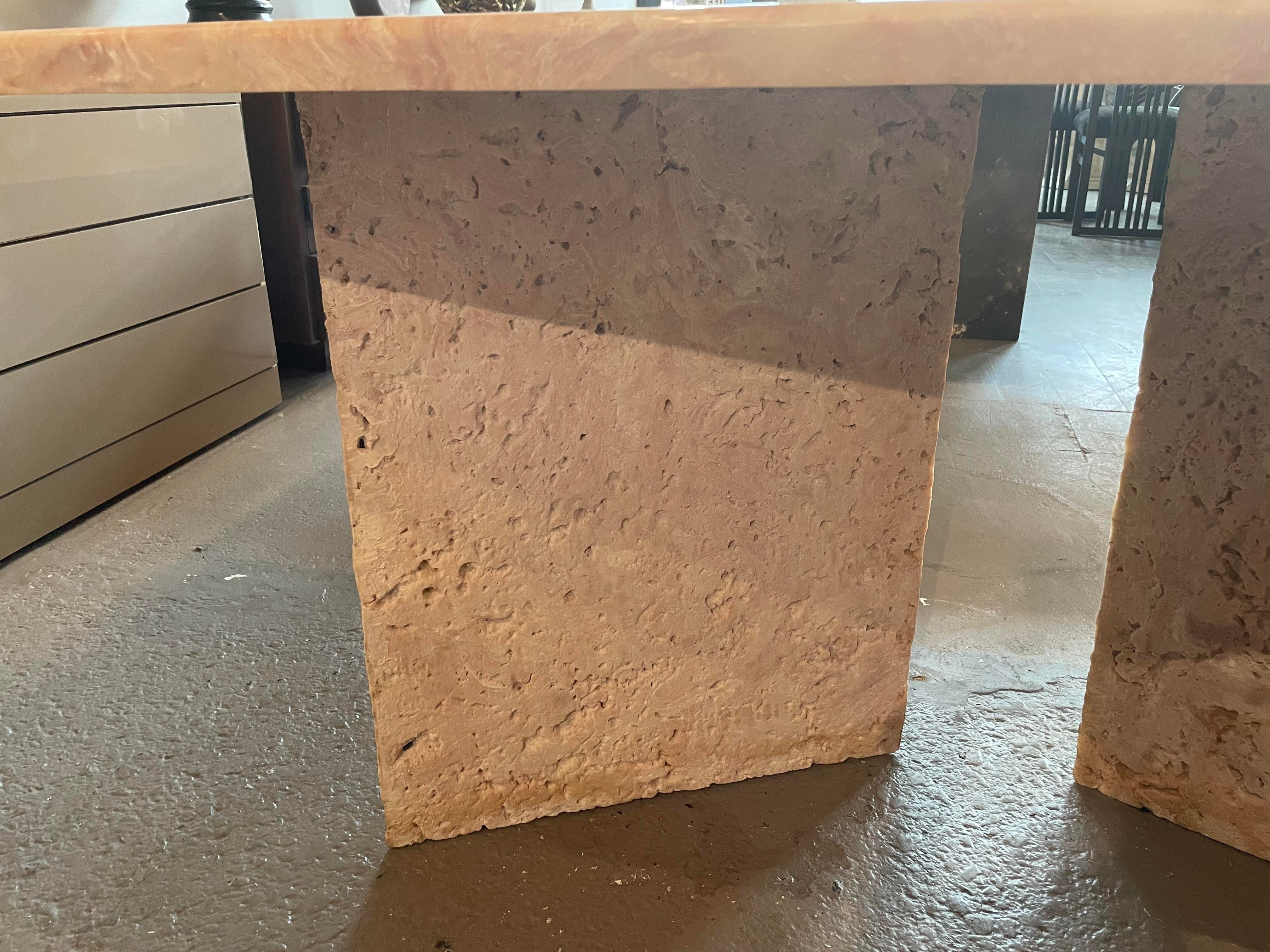 1980s Postmodern Vintage Blush Pink Marble Dining Table