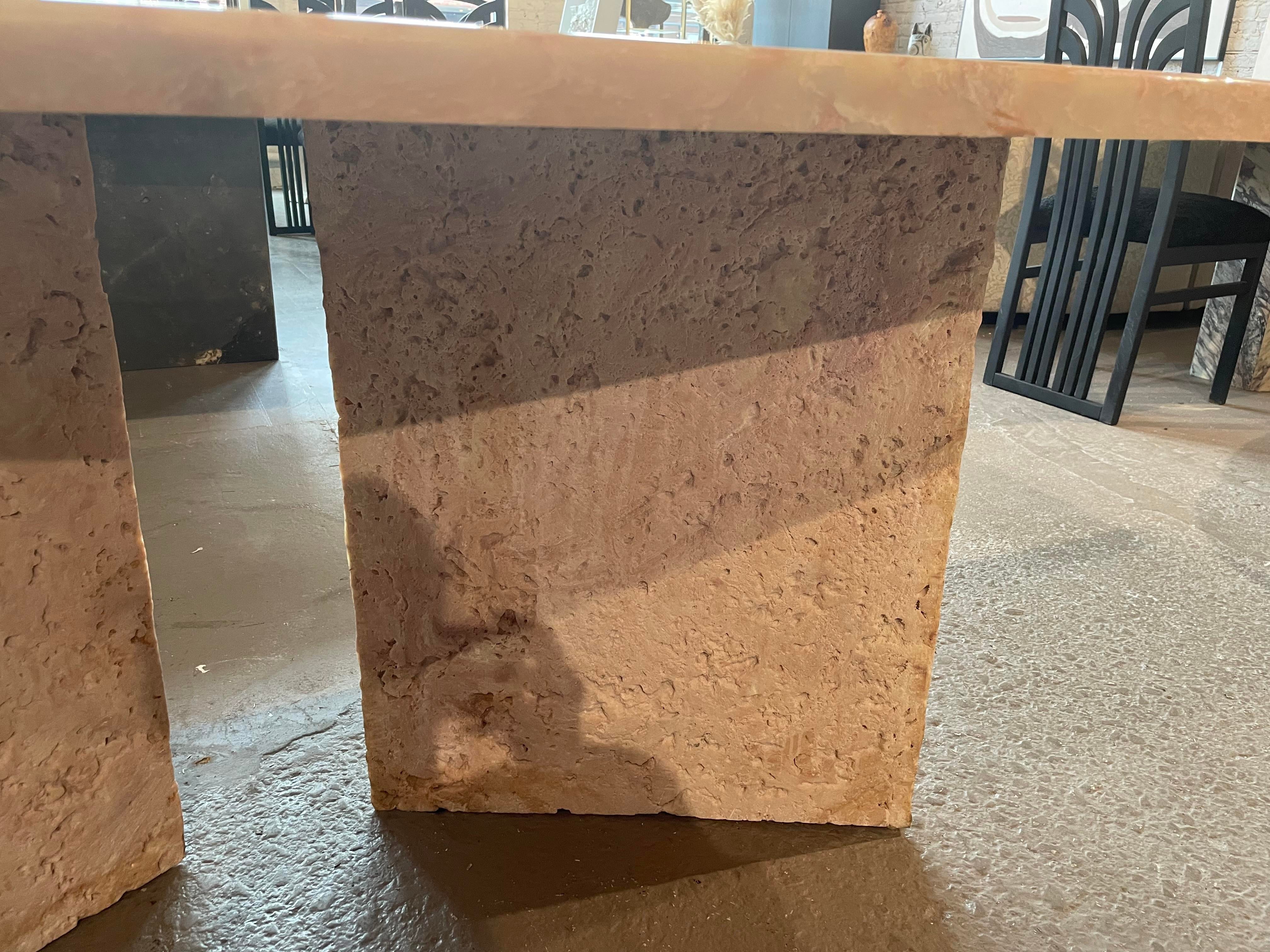 1980s Postmodern Vintage Blush Pink Marble Dining Table