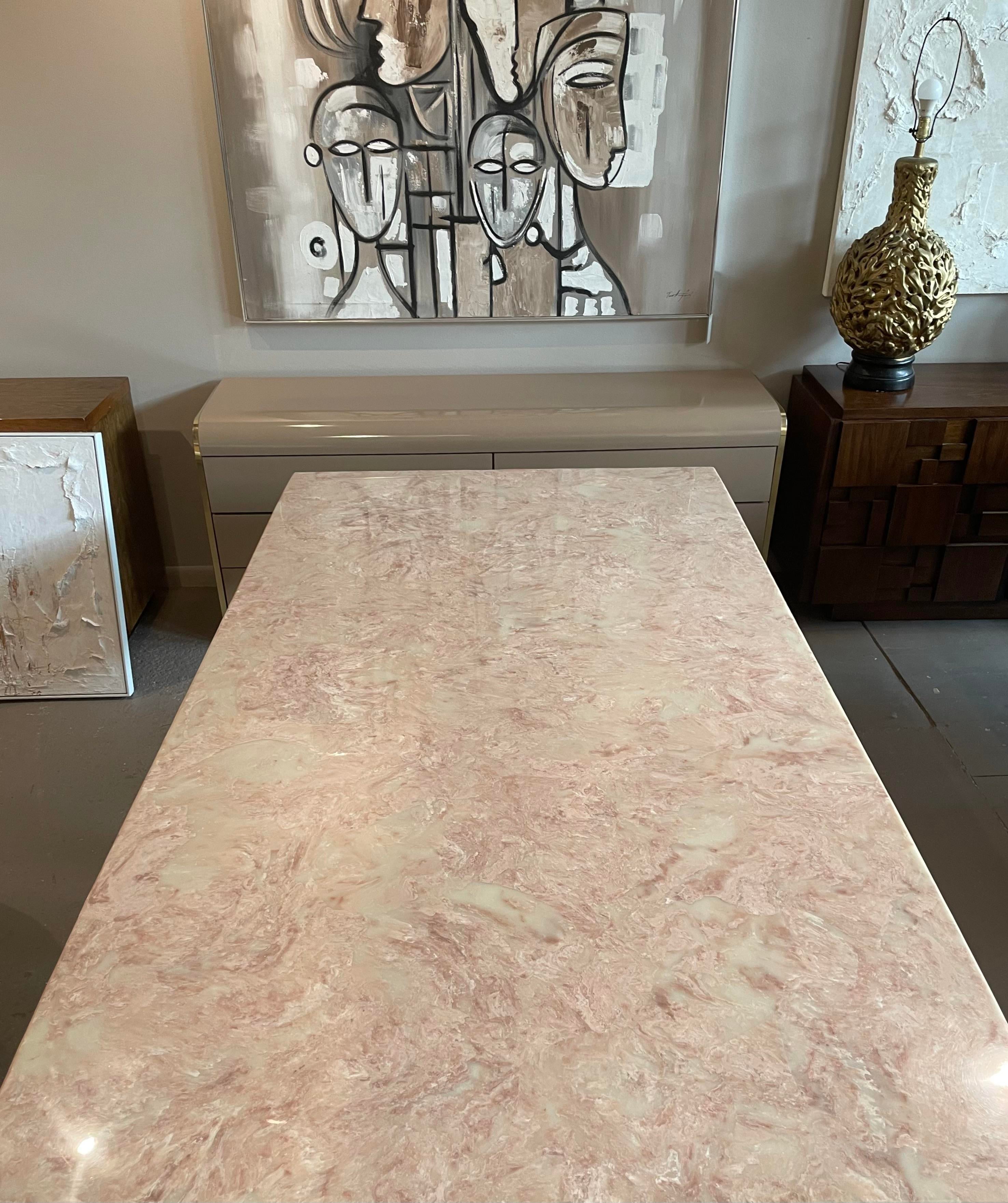1980s Postmodern Vintage Blush Pink Marble Dining Table