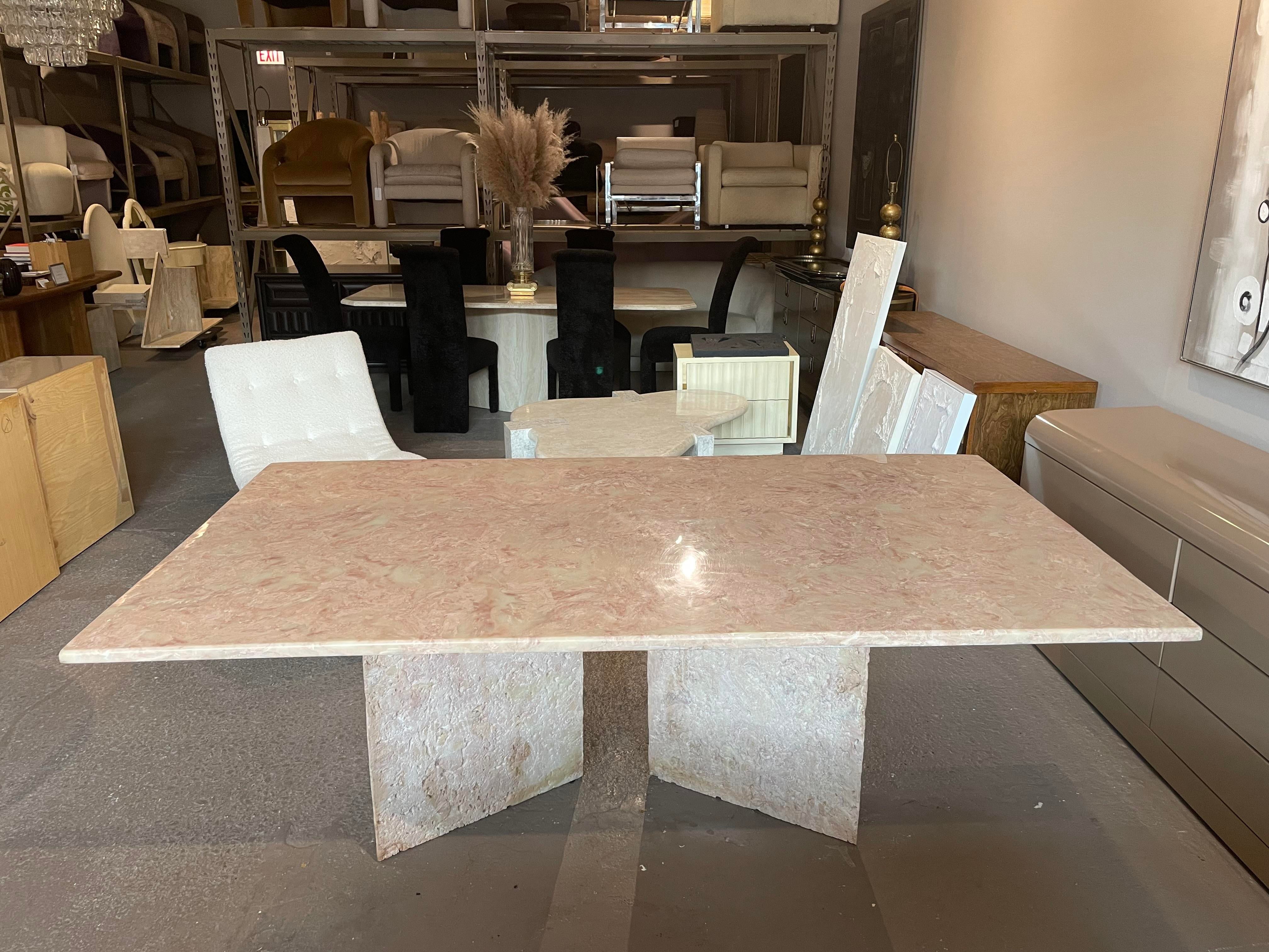 1980s Postmodern Vintage Blush Pink Marble Dining Table